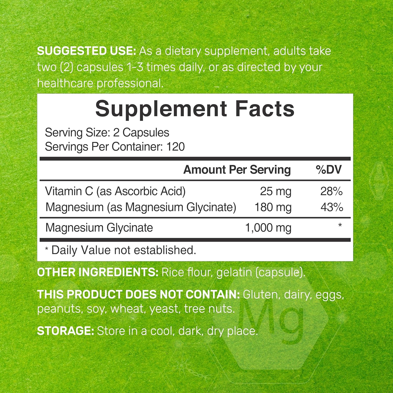 GLICINATO DE MAGNESIO1000 MG CON VITAMINA C 240 CAPSULAS SIN GMO DEAL SUPPLEMENTS