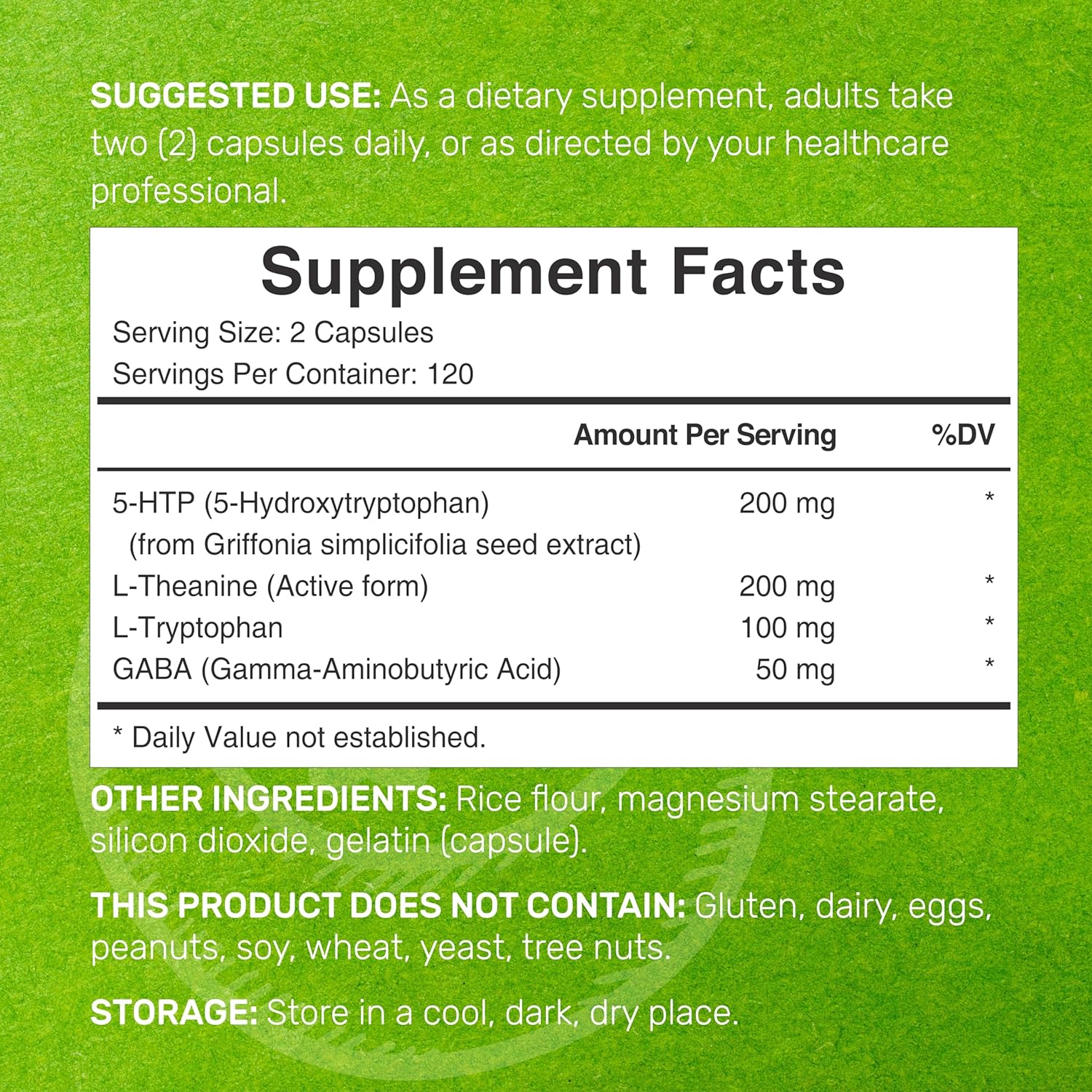 5-HTP 200 MG 240 CAPSULAS CON GABA 50 MG Y L-TEANINA 200 MG + L-TRIPTÓFANO 10 MG SIN GMO DEAL
