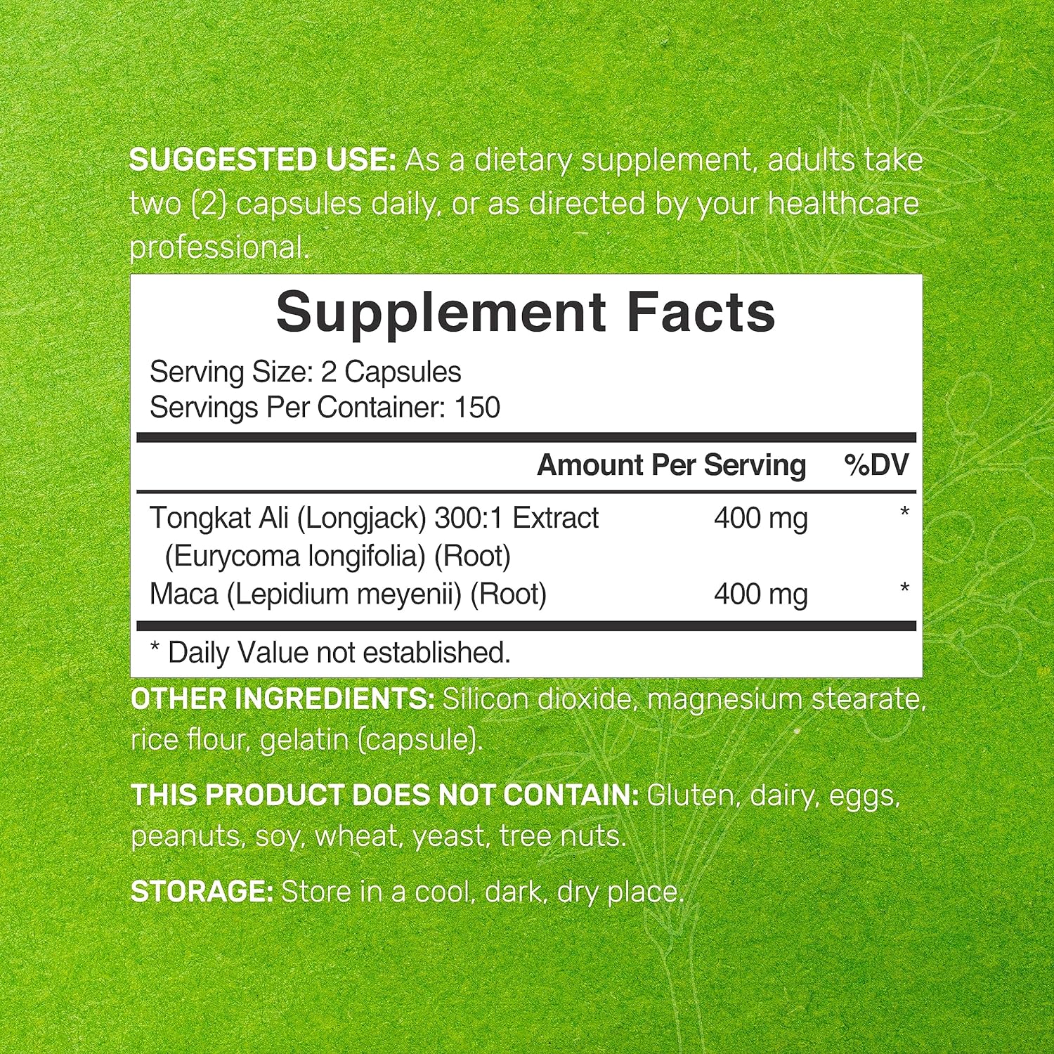 TONGKAT ALI 300:1 400 MG CON MACA 400 MG 300 CAPSULAS SIN GMO DEAL SUPPLEMENTS