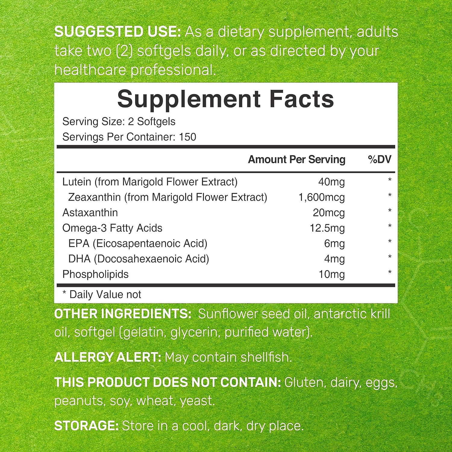 LUTEINA 40 MG LUTEIN CON ZEAXANTINA 1200 MCG Y ASTAXANTINA 20 MCG 300 CAPSULAS BLANDAS SIN GMO DEAL SUPPLEMENTS