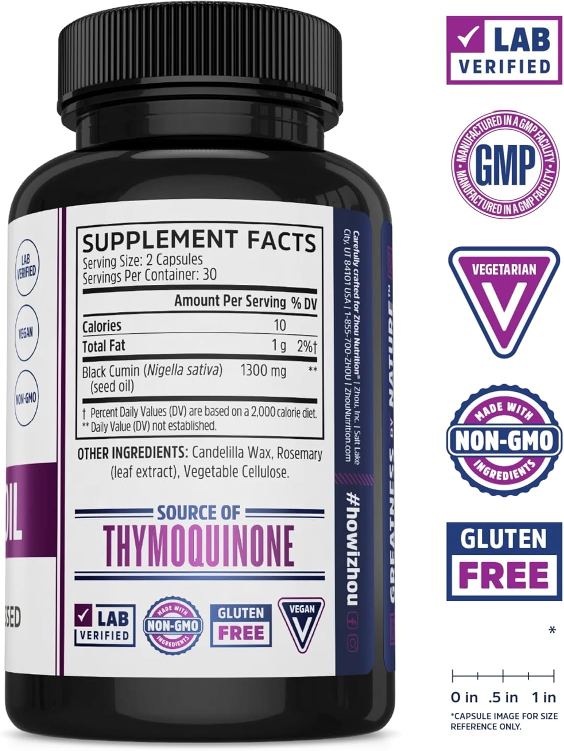 ACEITE DE COMINO NEGRO 1300 MG ZHOU 60 CAPSULAS SIN GMO BLACK SEED OIL