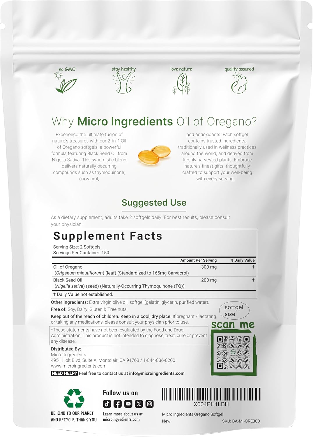 ACEITE DE OREGANO MICROINGREDIENTS 6,000 MG 300 CAPSULAS BLANDAS SIN GMO