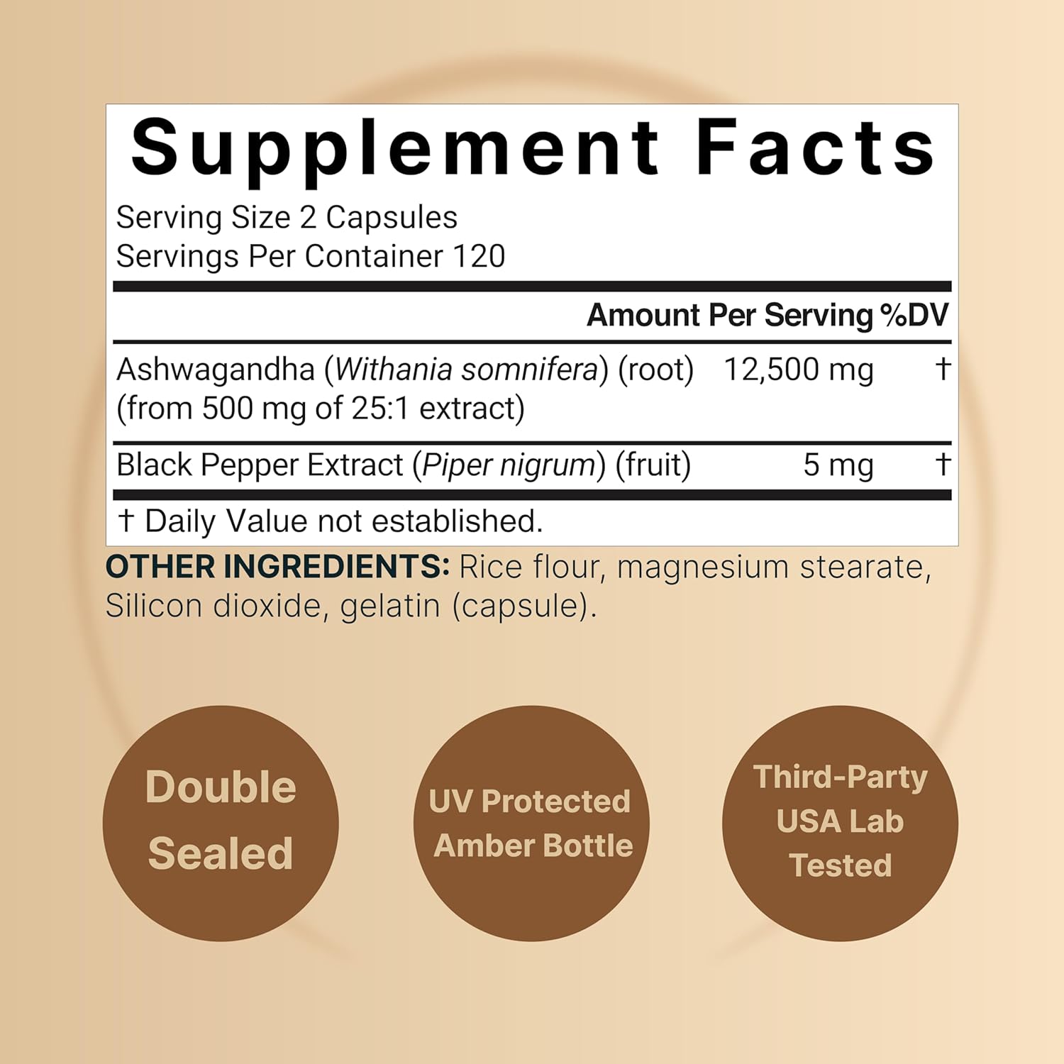 ASHWAGANDHA NATUREBELL 12500 MG 240 CAPSULAS NO GMO CON PIMIENTA NEGRA