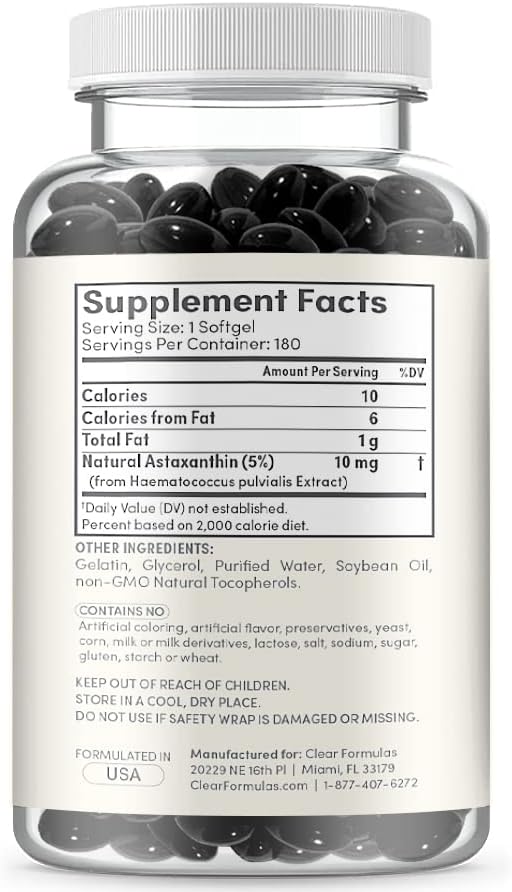 ASTAXANTINA 10 MG 180 CAPSULAS NO GMO CLEARFORMULAS