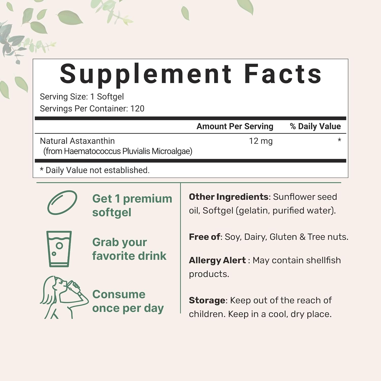 ASTAXANTINA 12 MG MICROINGREDIENTS 120 CAPSULAS BLANDAS NO GMO