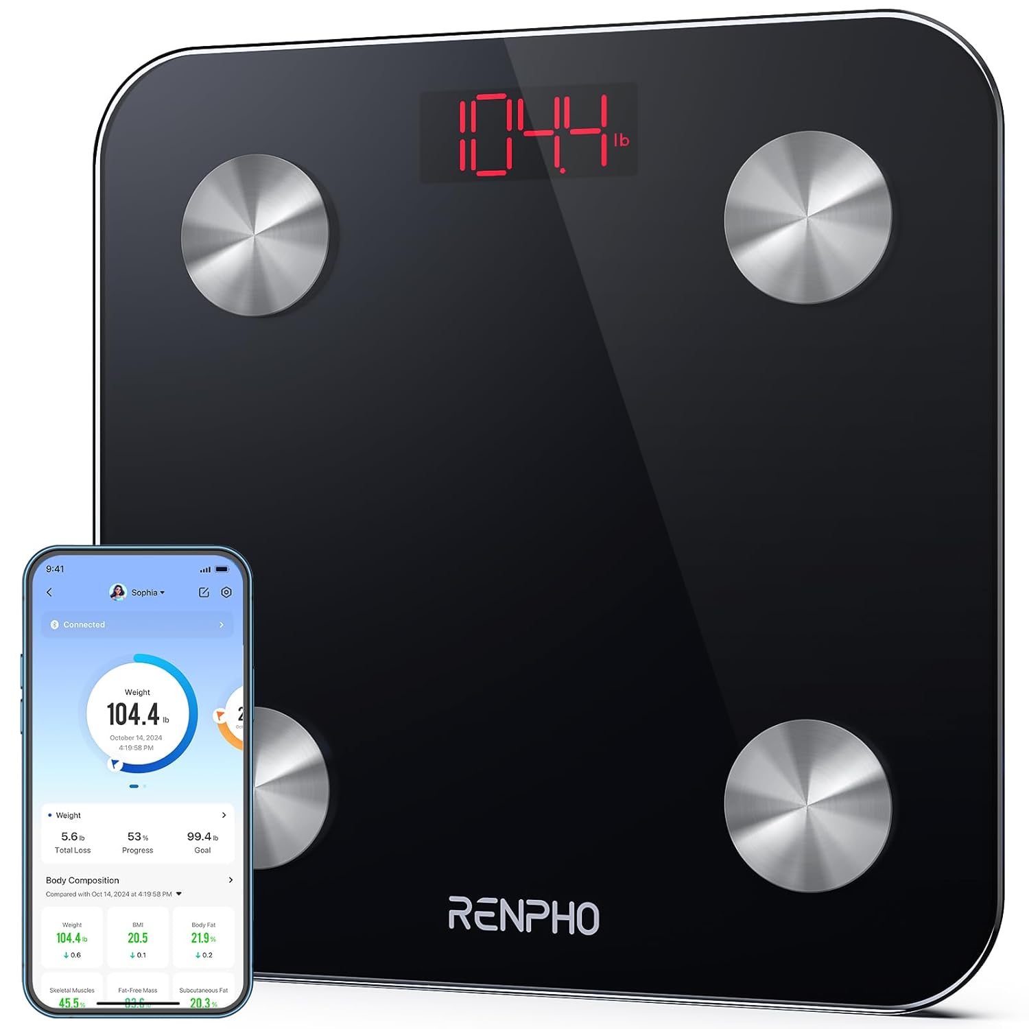 BALANZA DIGITAL SMART BLUETOOTH RENPHO 13 MEDIDAS IMC GRASA ES-26BB-B