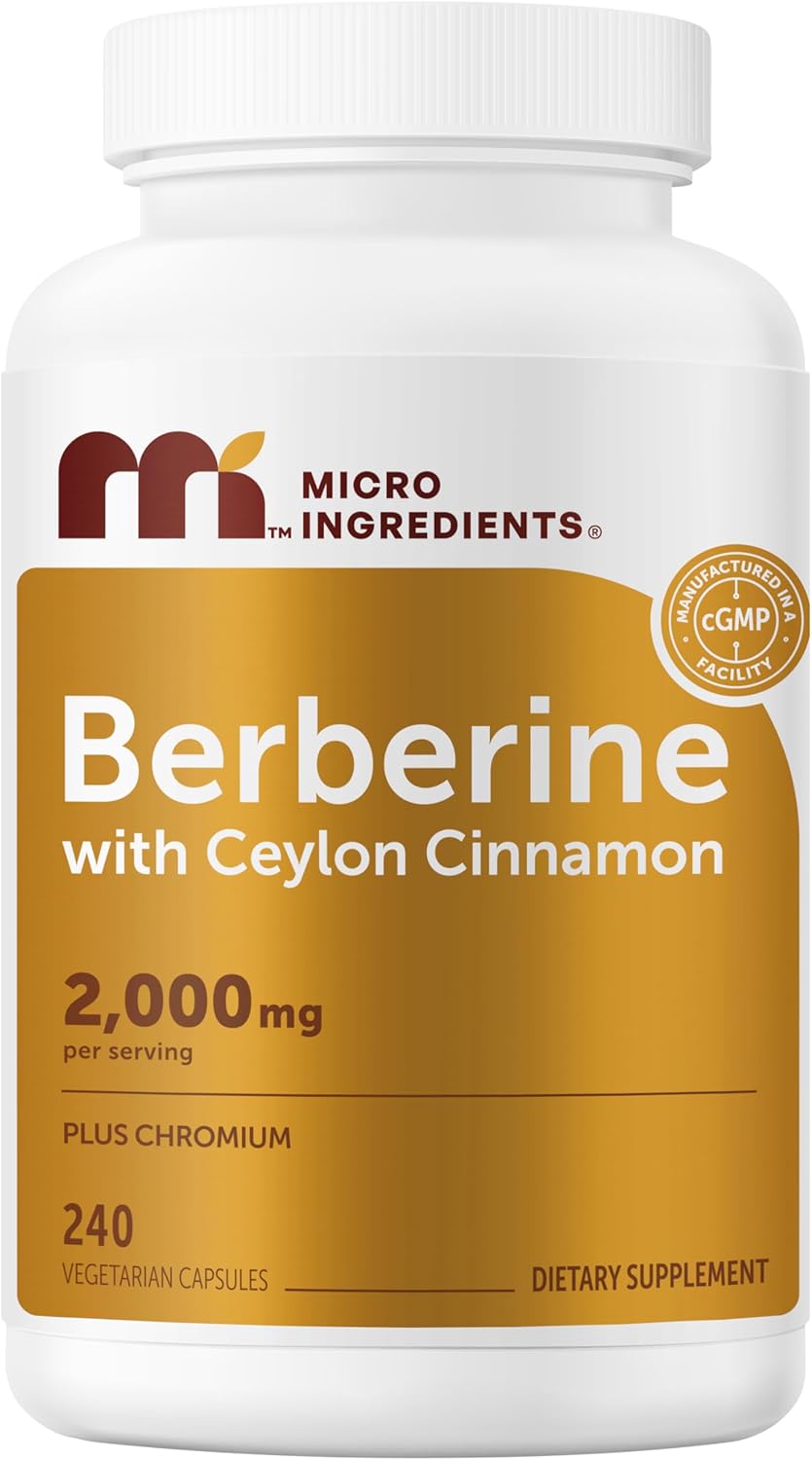 BERBERINA CON CANELA DE CEYLAN Y CROMO 2,000 MG MICROINGREDIENTS 240 CAPSULAS VEGETALES NO GMO