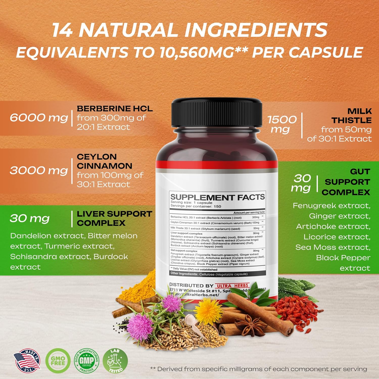 BERBERINA COMPLEX 14 EN 1 510 MG ULTRA HERBS 150 CAPSULAS NO GMO