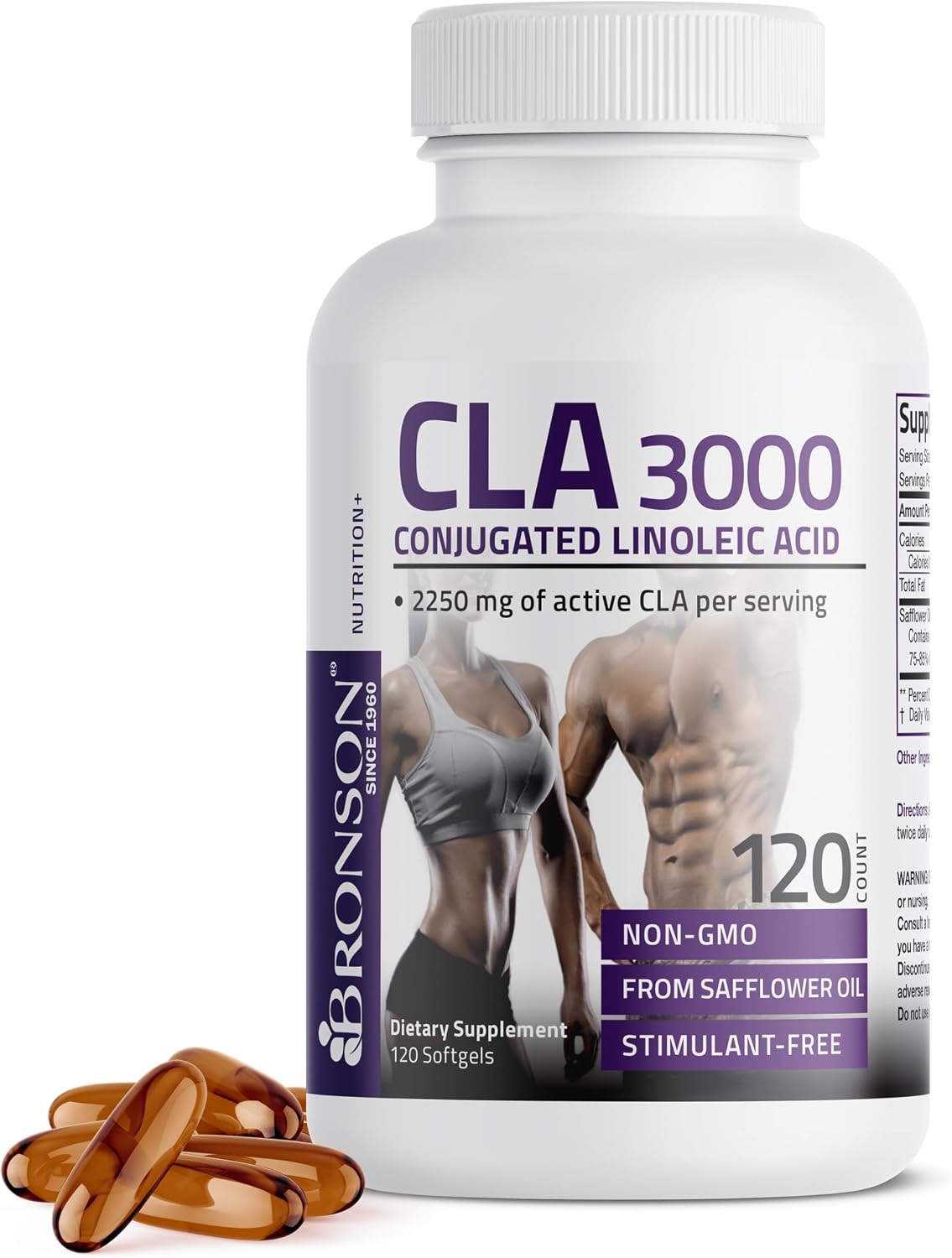 CLA ÁCIDO LINOLEICO CONJUGADO 3,000 MG 120 CAPSULAS BLANDAS SIN GMO BRONSON