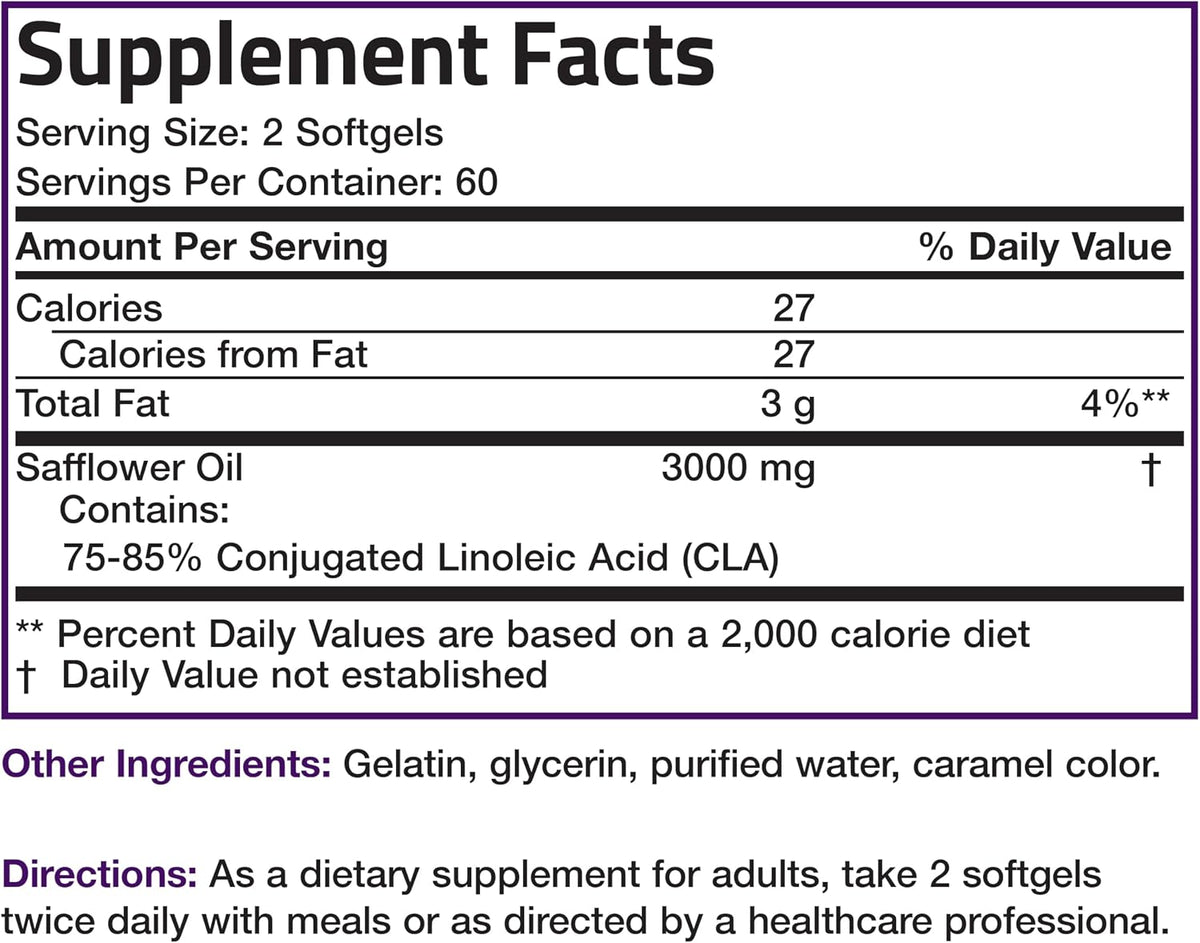 CLA ÁCIDO LINOLEICO CONJUGADO 3,000 MG 120 CAPSULAS BLANDAS SIN GMO BRONSON
