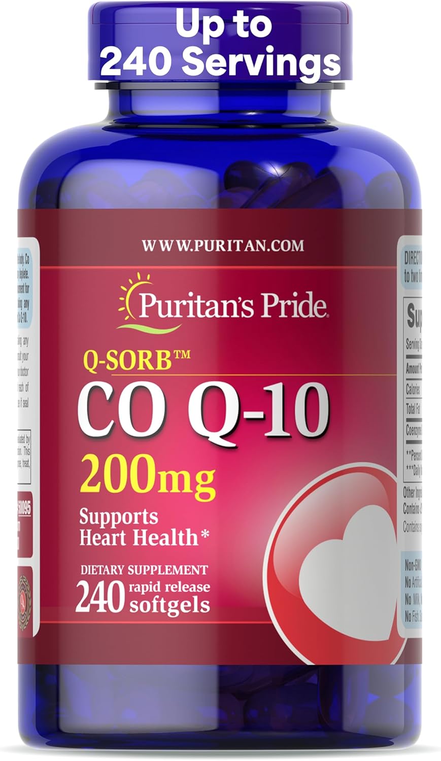 COENZIMA Q10 200 MG UBIQUINONE COQ10 240 CAPSULAS BLANDAS SIN GMO PURITANS PRIDE