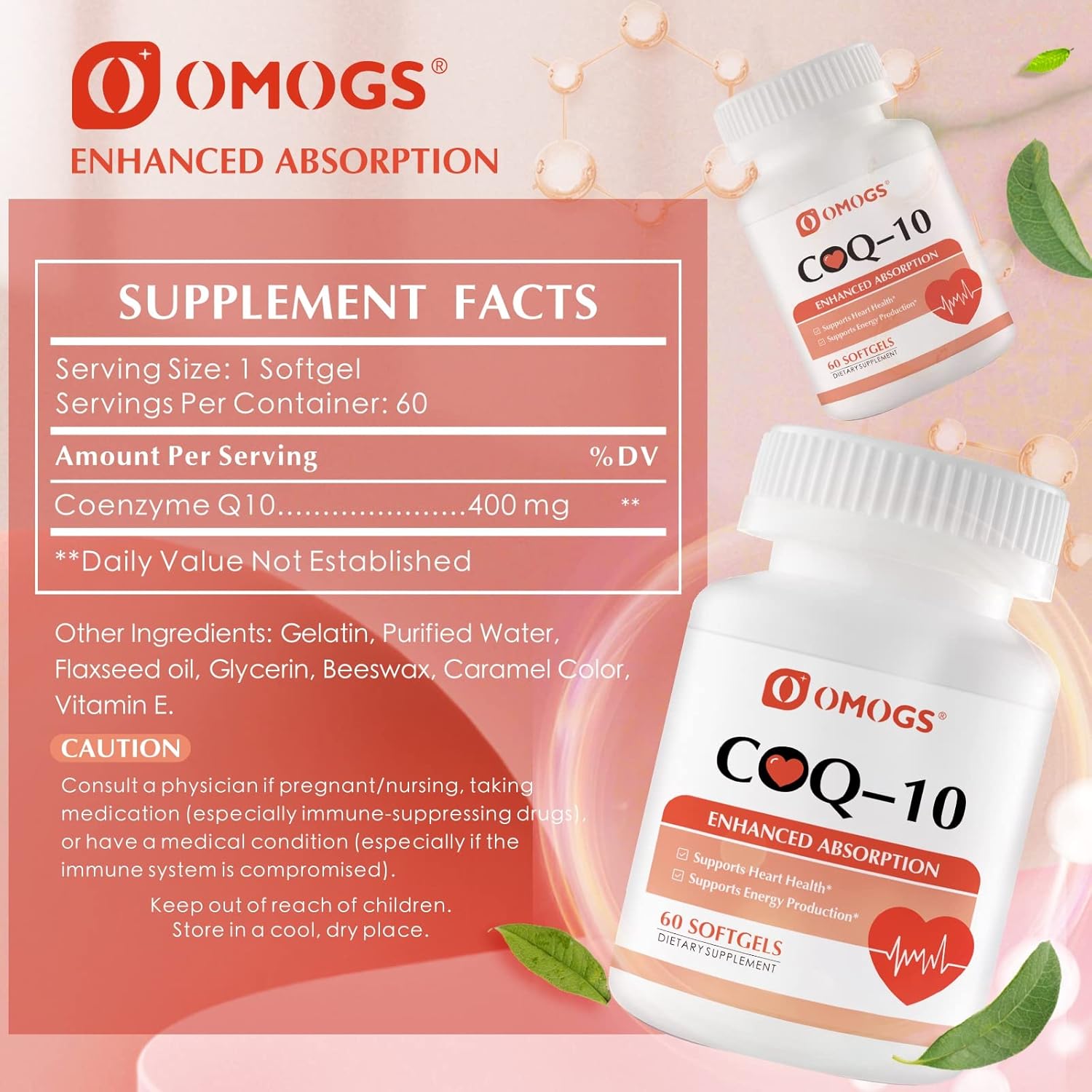 COENZIMA Q10 400 MG 60 CÁPSULAS BLANDAS VEGANO NO GMO OMOGS
