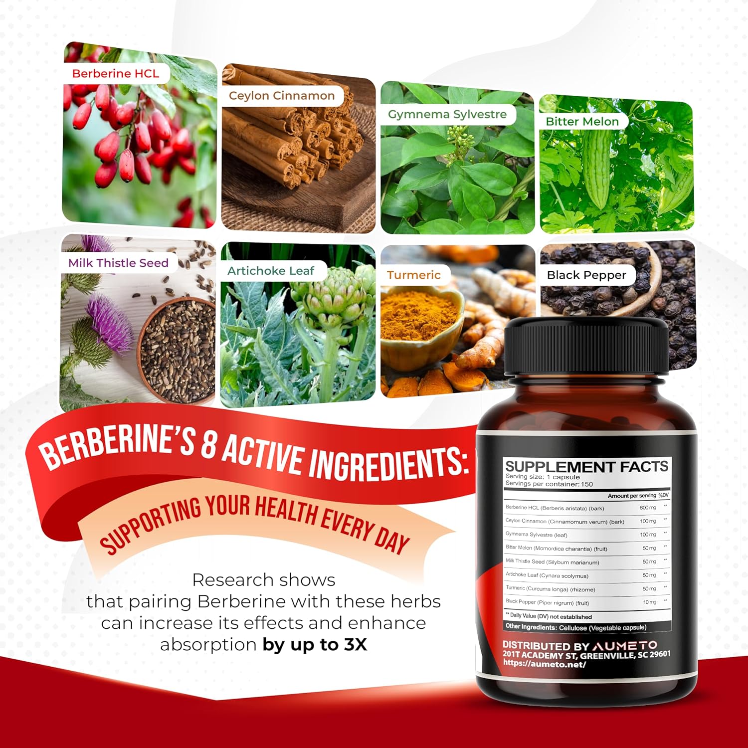 COMPLEJO DE BERBERINA 13,100 MG  AUMETO 150 CAPSULAS NO GMO