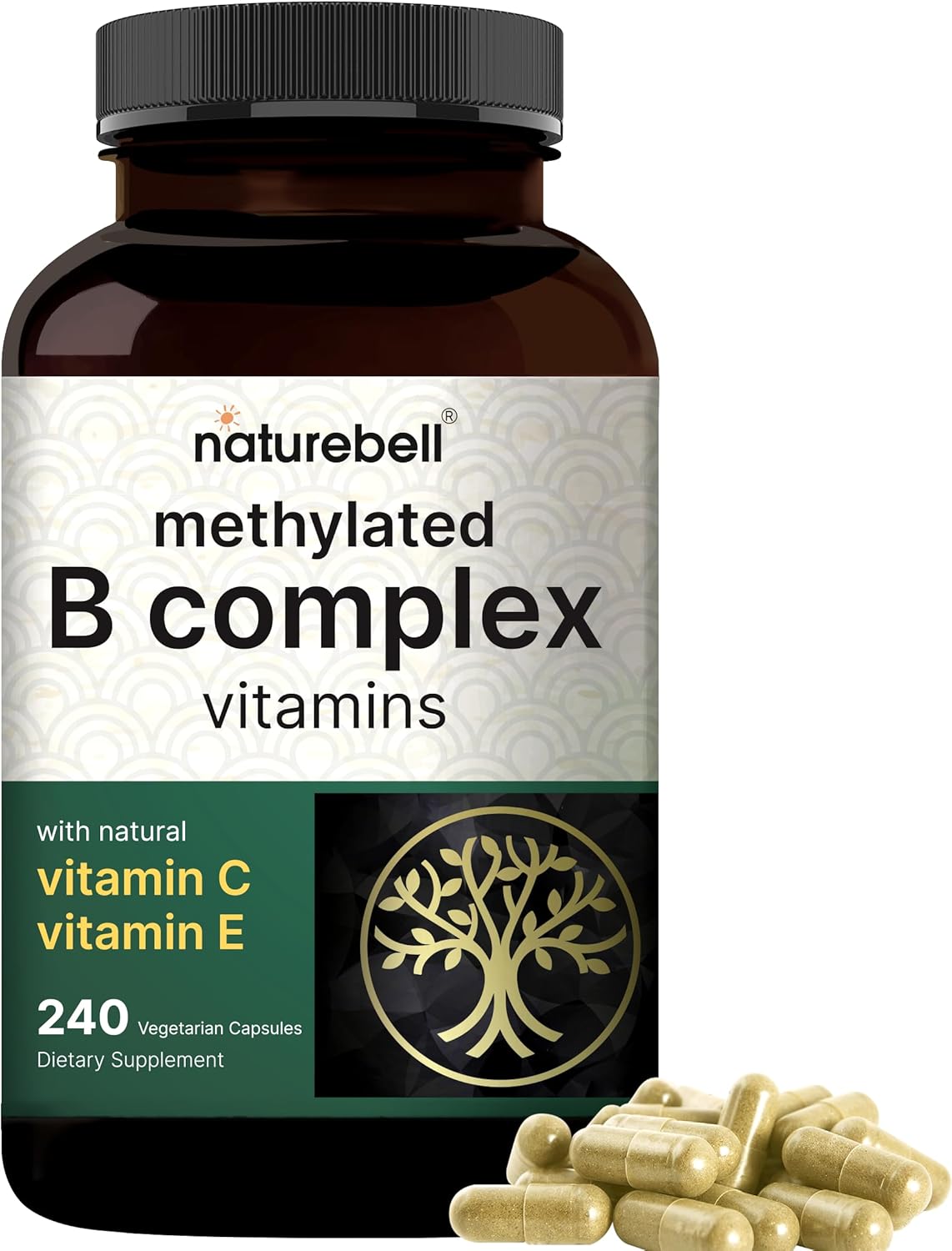 COMPLEJO DE VITAMINA B METILADO NATUREBELL 240 CÁPSULAS VEGETALES NO GMO VITAMIN B COMPLEX