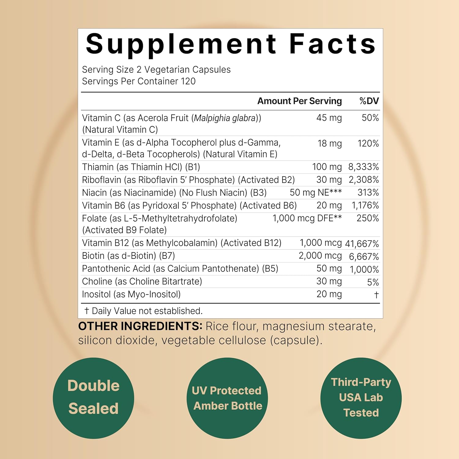 COMPLEJO DE VITAMINA B METILADO NATUREBELL 240 CÁPSULAS VEGETALES NO GMO VITAMIN B COMPLEX