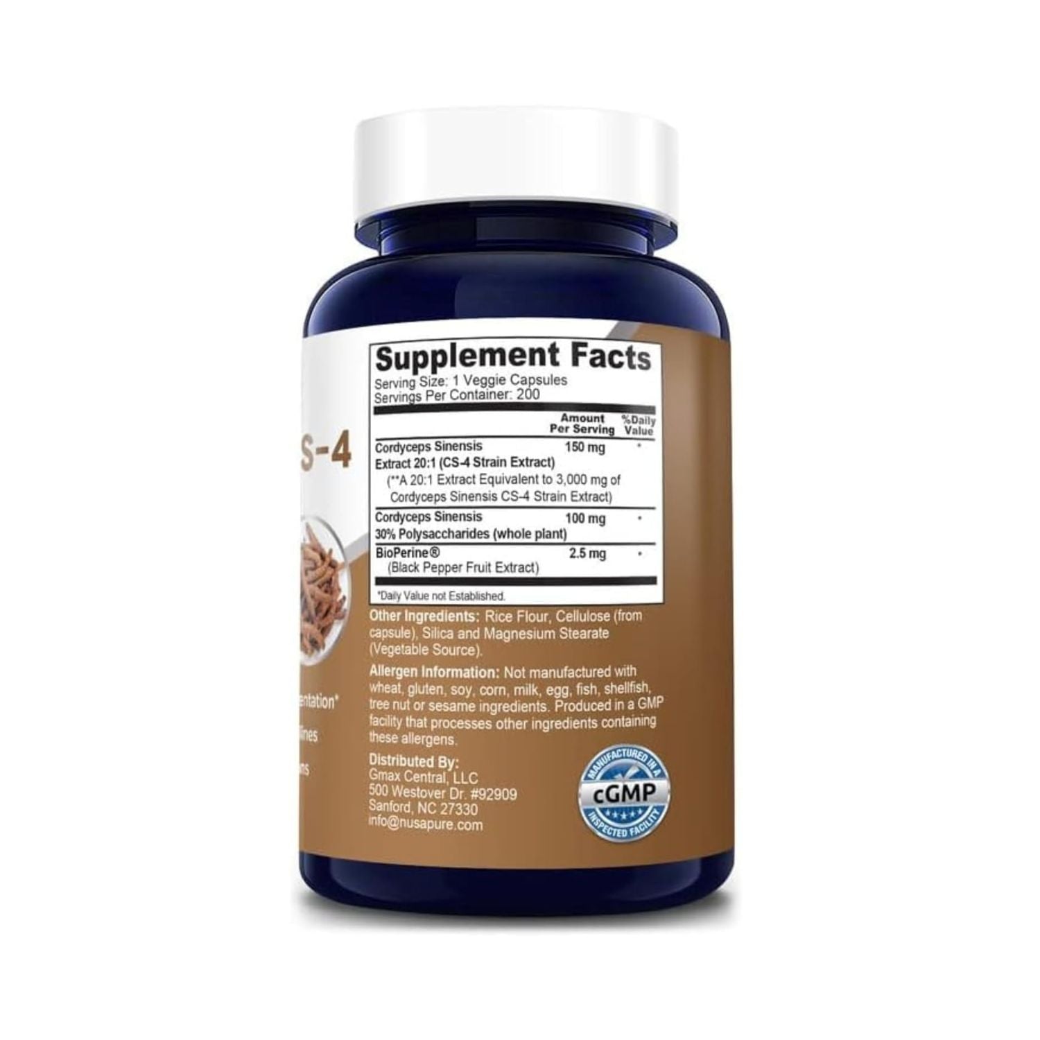 CORDYCEPS NUSAPURE CS-4 3000 MG 200 CAPSULAS VEGETALES SIN GMO