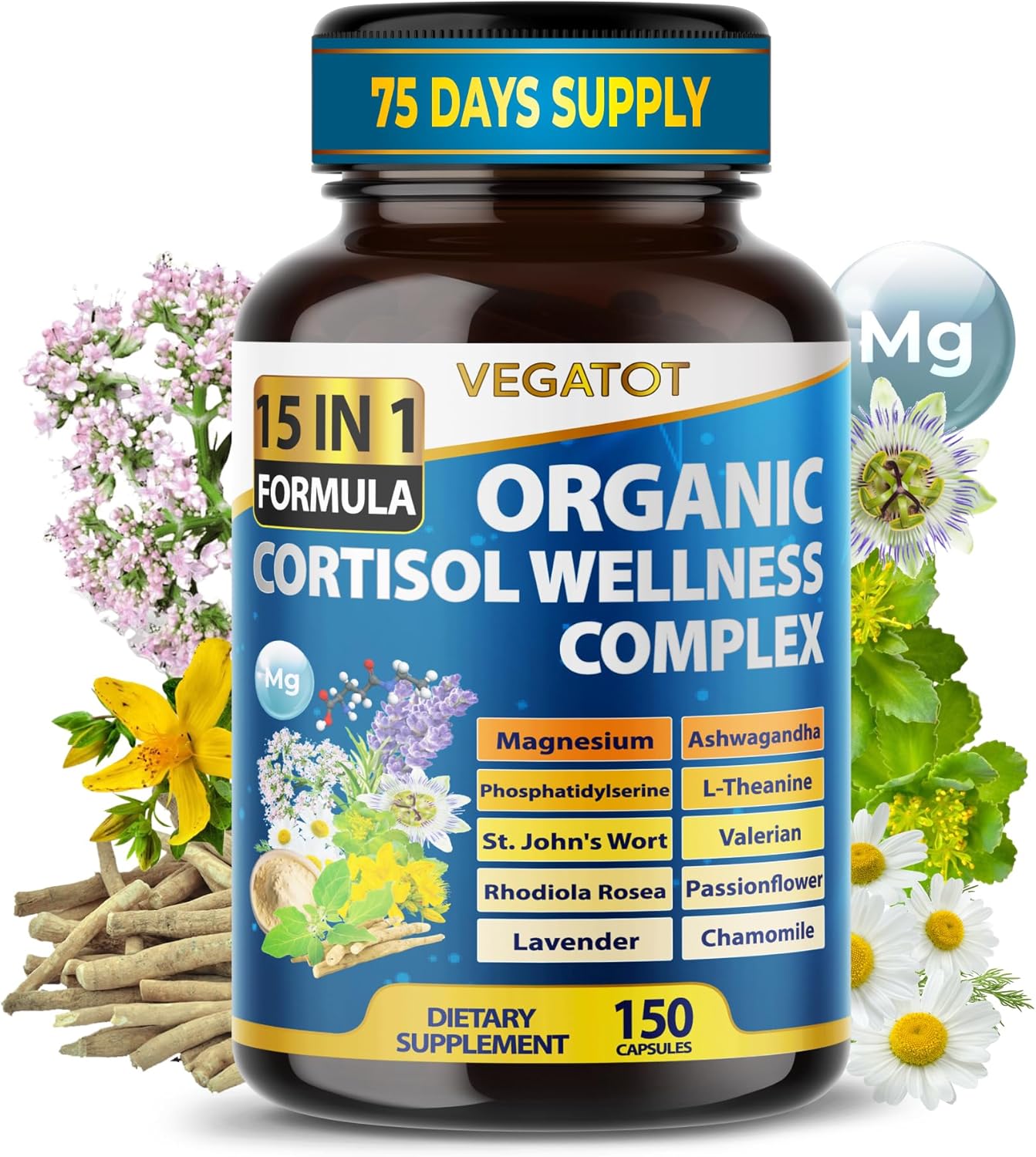 CORTISOL COMPLEX ORGANICO 15 EN 1 VEGATOT 150 CAPSULAS VEGETALES NO GMO VEGANO