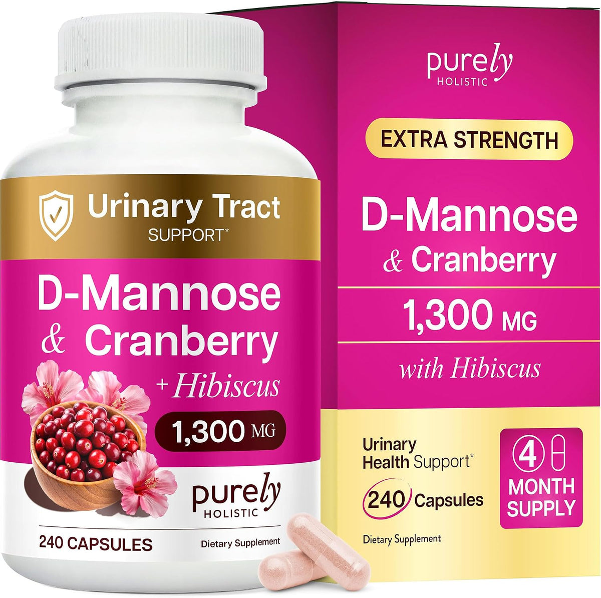 D MANOSA 1300 MG CON HIBISCO 100 MG Y CRANBERRY 50 MG 240 CAPSULAS SIN GMO VEGANO PURELY HOLISTIC