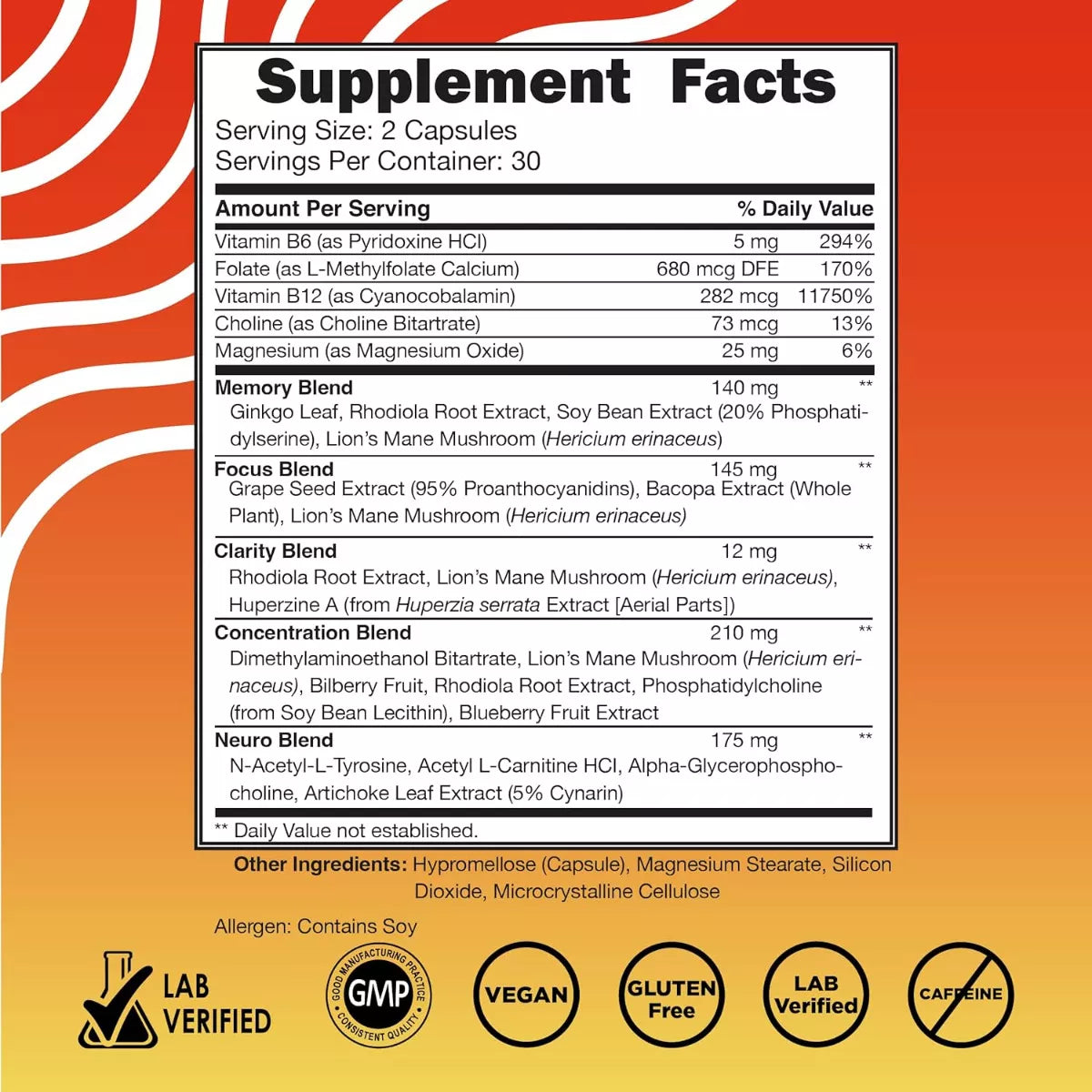 ESTIMULADOR DEL CEREBRO 707 MG 60 CAPSULAS VEGANO VITAL VITAMINS BRAIN BOOSTER