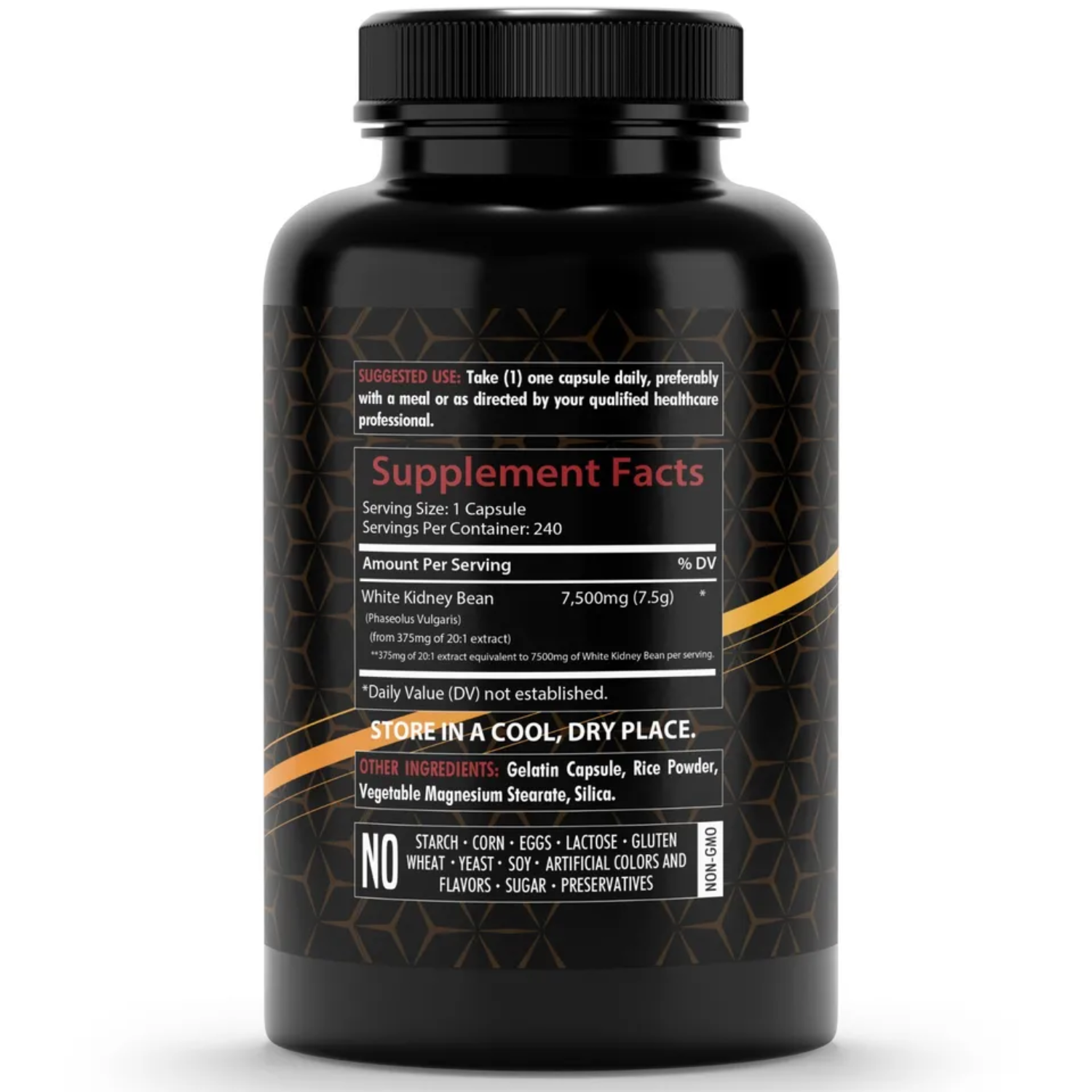 EXTRACTO DE FRIJOL BLANCO 7500 MG HEALTHFARE 240 CAPSULAS NO GMO WHITE KIDNEY BEAN EXTRACT