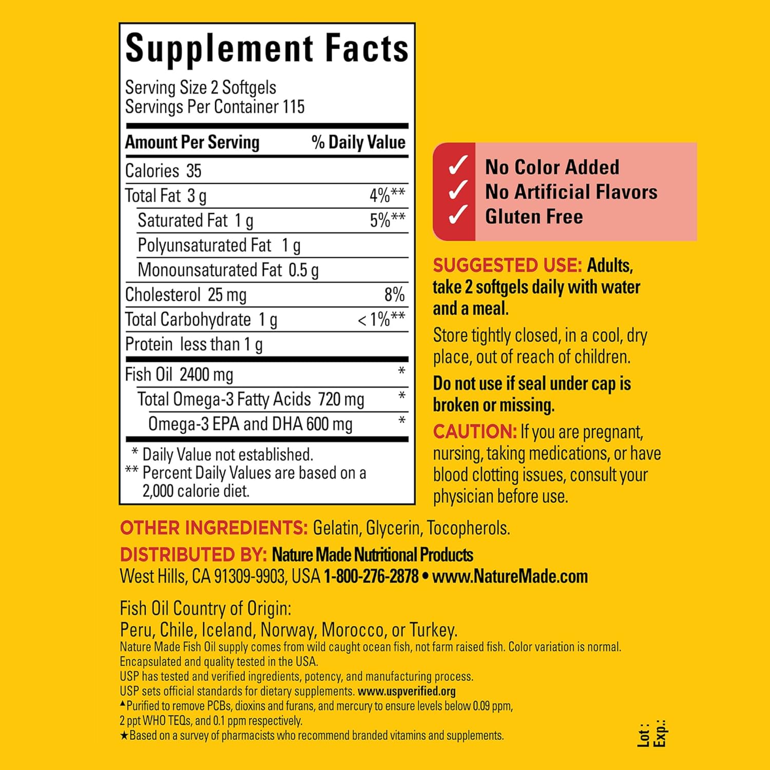 FISH OIL OMEGA 3 2400 MG CON EPA Y DHA 600 MG 230 CÁPSULAS BLANDAS NATURE MADE
