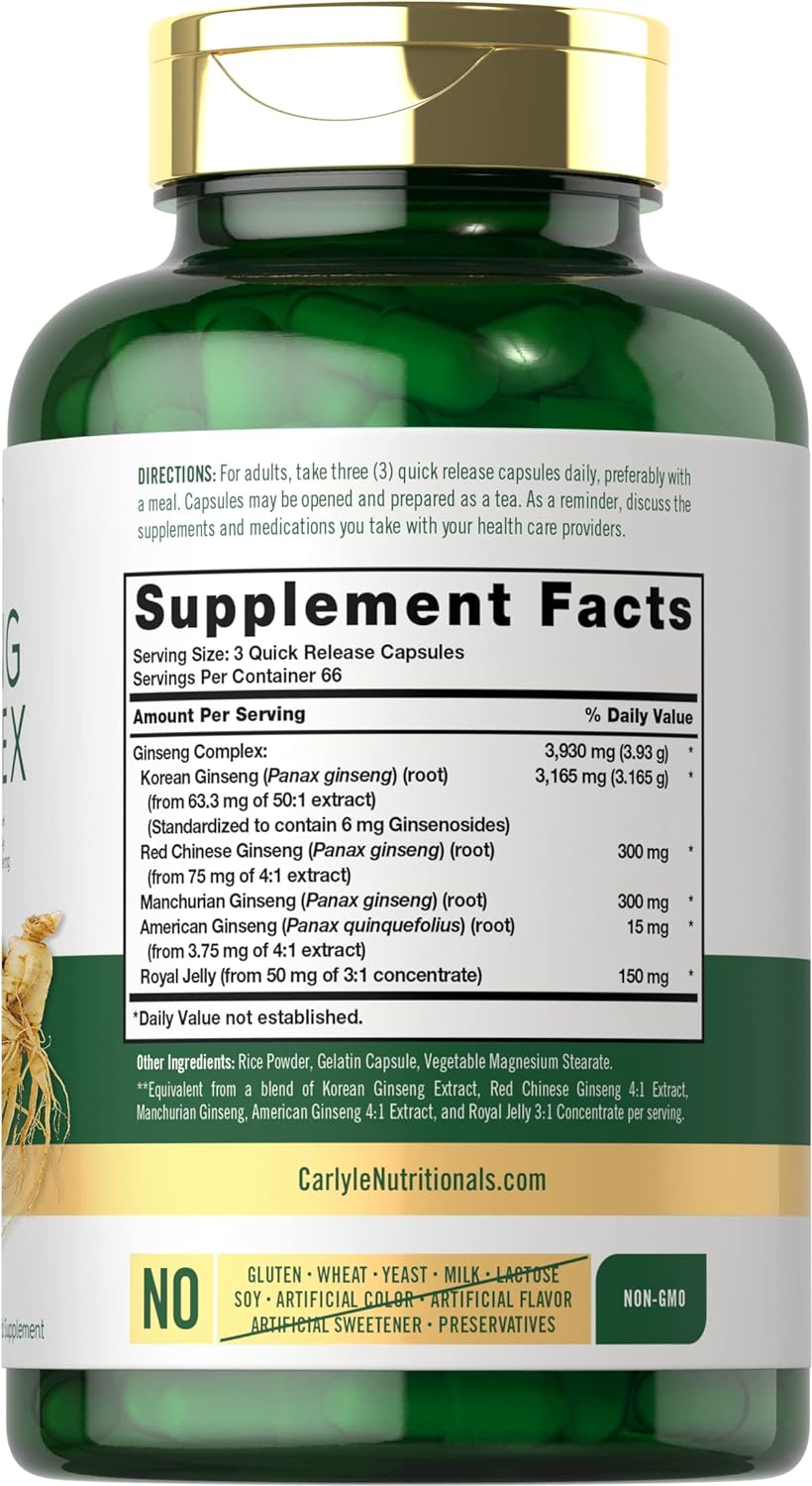 GINSENG COMPLEX CARLYLE 3930 MG 200 CAPSULAS NO GMO