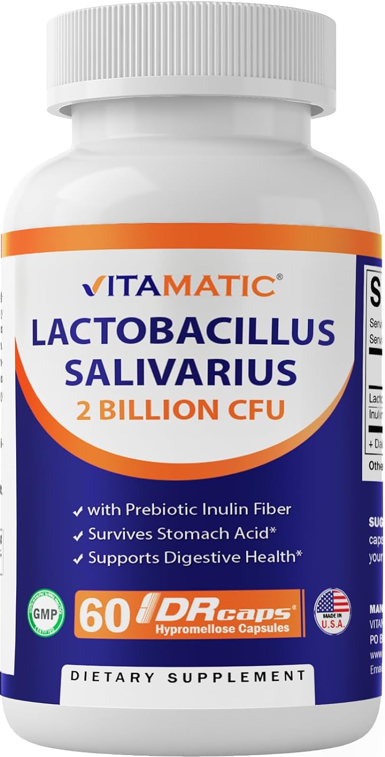 LACTOBACILO SALIVAR 2 BILLONES CFU 60 CAPSULAS NO GMO VITAMATIC LACTOBACILLUS SALIVARIUS