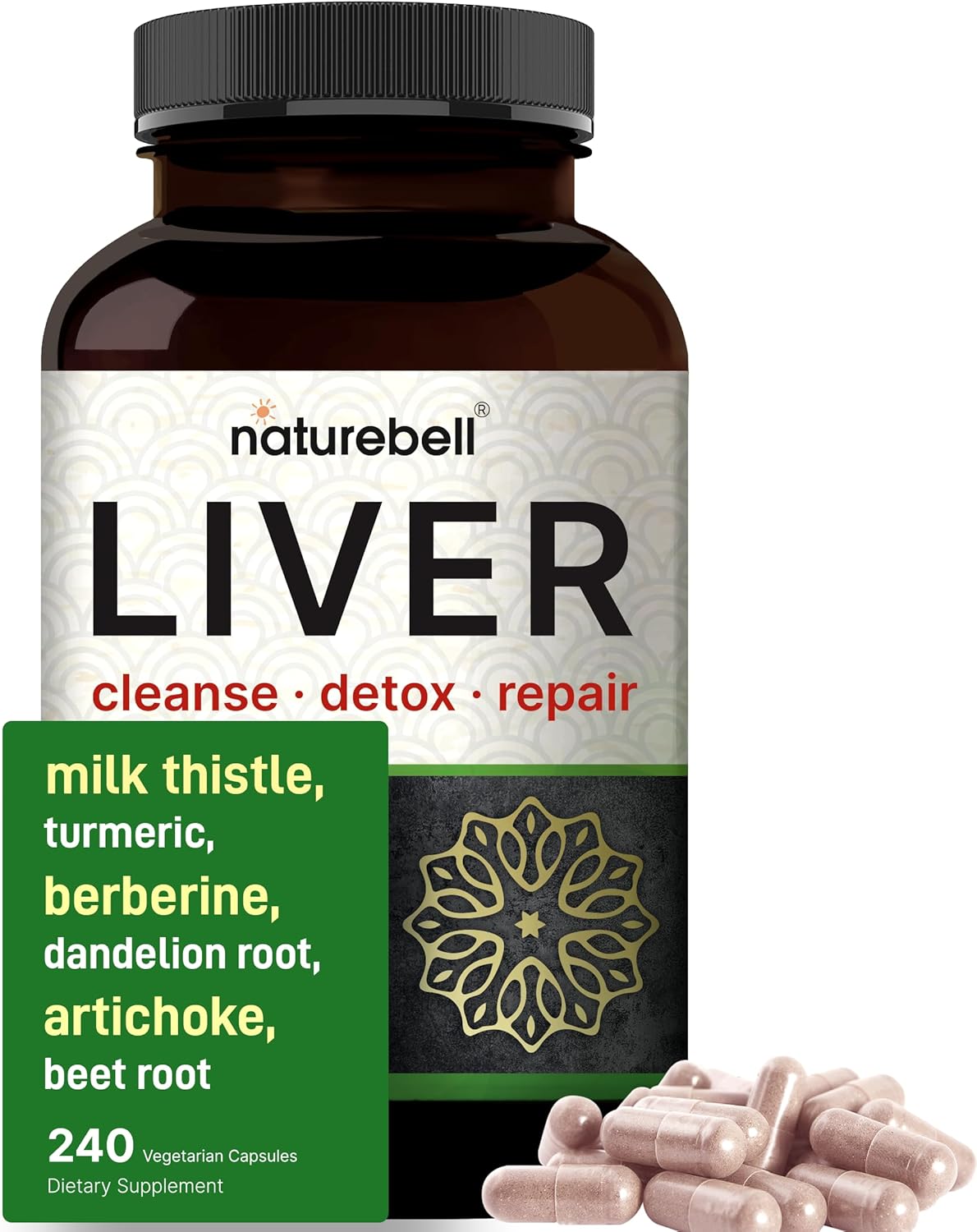 LIVER + CARDO MARIANO 1342 MG COMPLEJO 15 EN 1 NATUREBELL 240 CÁPSULAS NO GMO