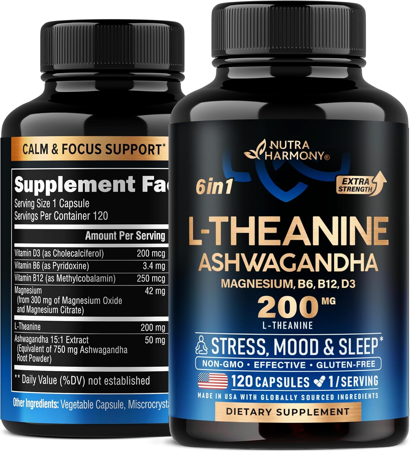 L THEANINE CON ASHWAGANDHA 200 MG NUTRA HARMONY 120 CAPSULAS VEGETALES NO GMO