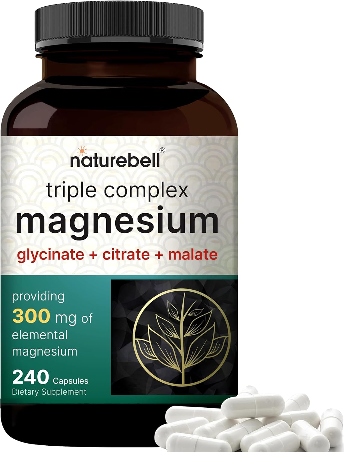 MAGNESIO COMPLEX 3 EN 1 GLICINATO CITRATO Y MALATO 1000 MG NATUREBELL 240 CÁPSULAS NO GMO