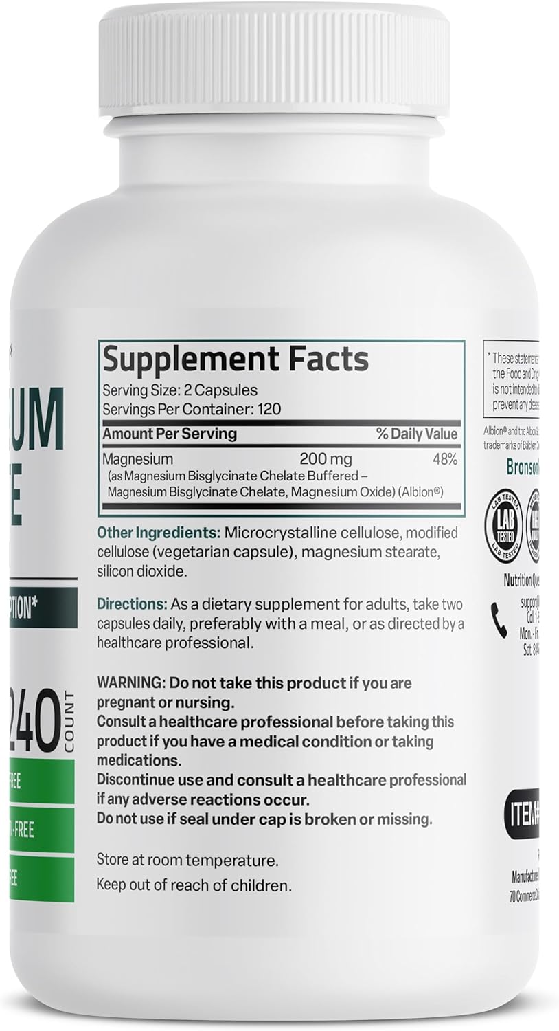 GLICINATO DE MAGNESIO 200 MG 240 CAPSULAS NO GMO BRONSON