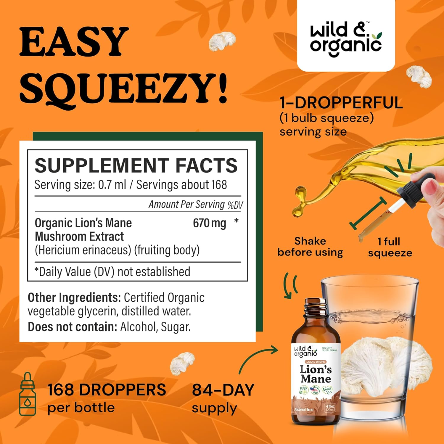 MELENA DE LEON 670 MG WILD ORGANIC 4FLOZ LIQUIDO VEGANO NO GMO