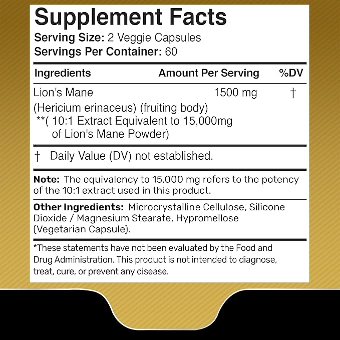 MELENA DE LEÓN LIPOSOMAL 15000 MG 120 CÁPSULAS NO GMO VEGANO WELLNESS LABSRX LIONS MANE