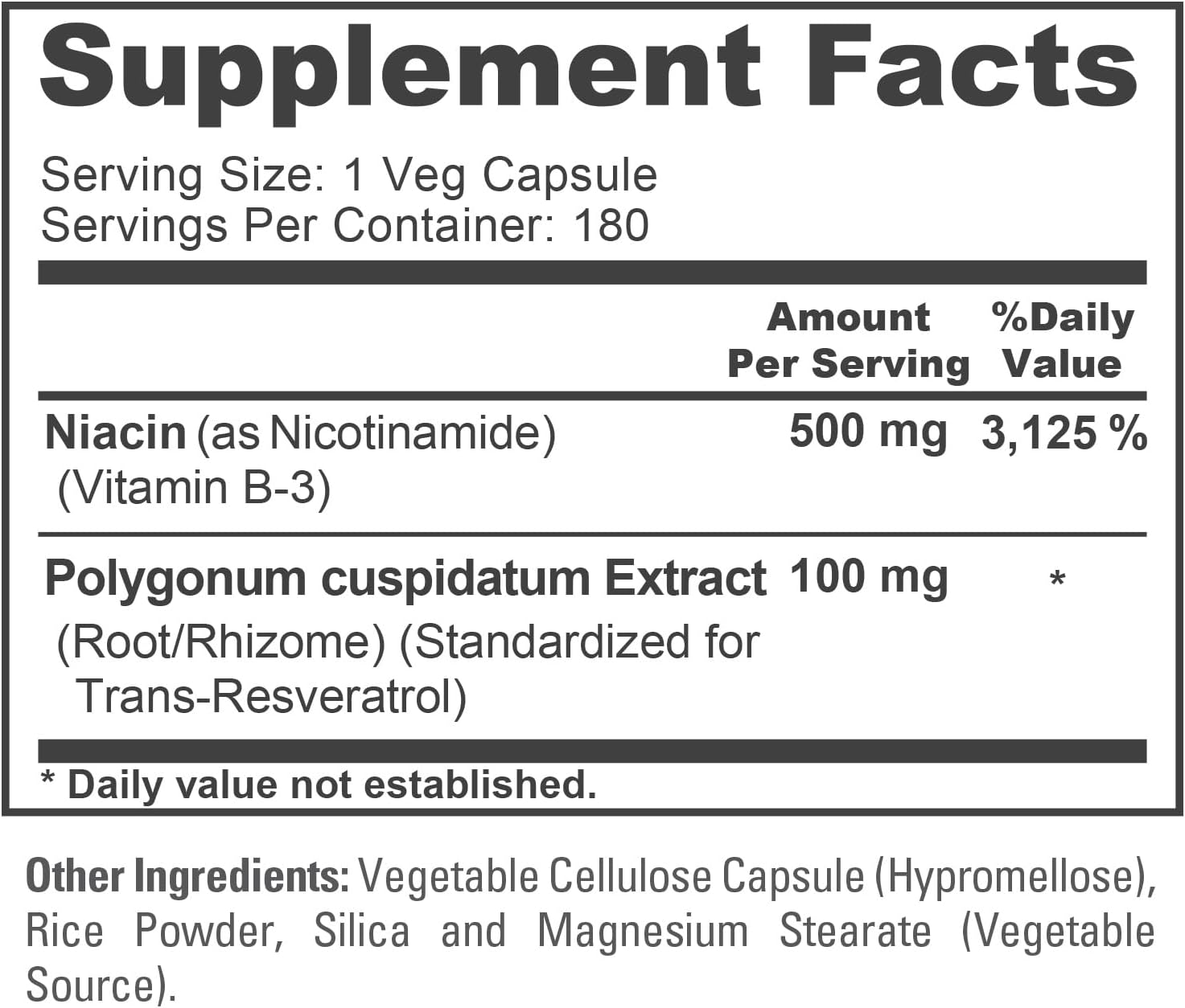 NICOTINAMIDA NUSAPURE 500 MG 180 CAPSULAS NO GMO VEGANO