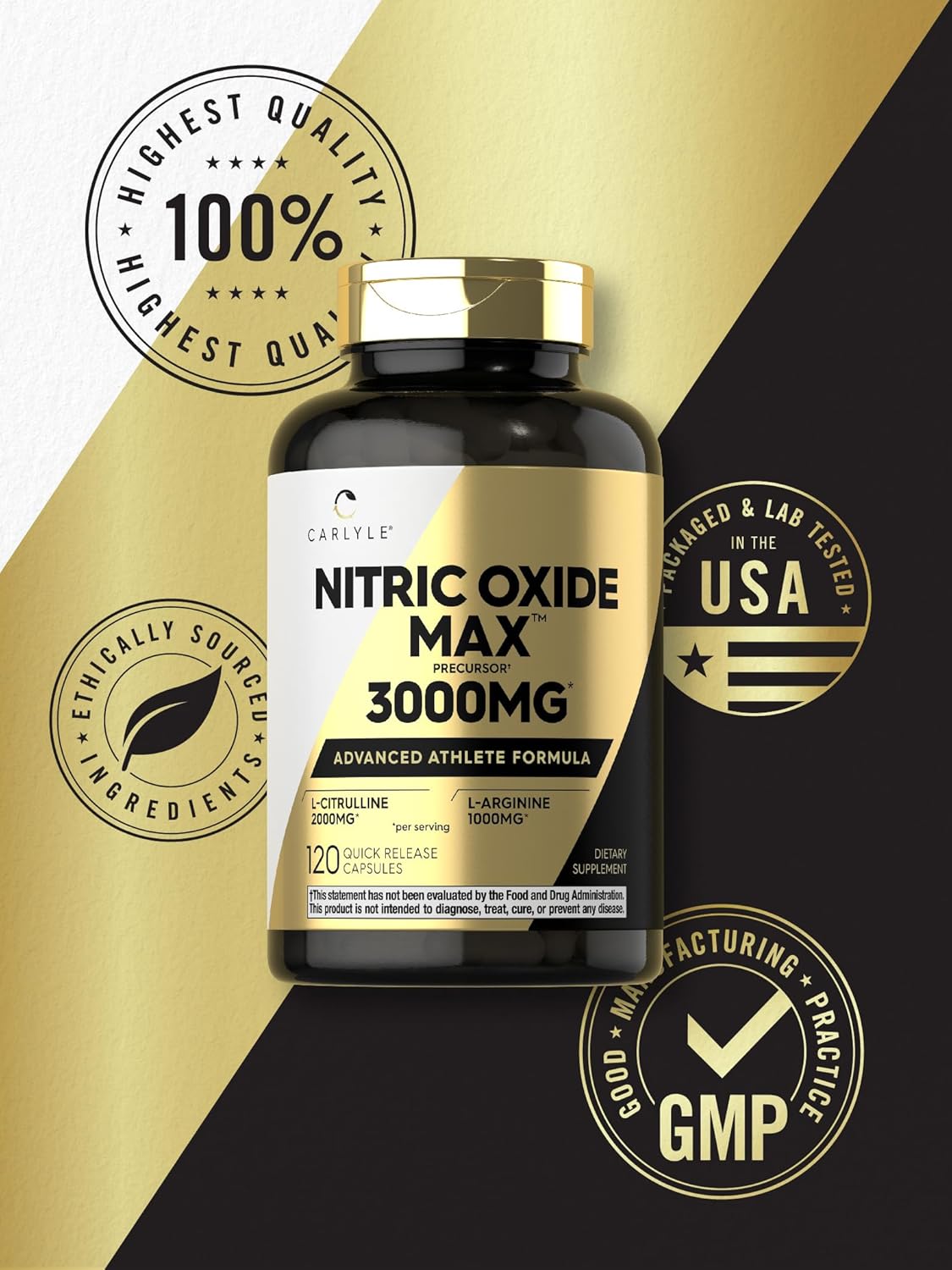 OXIDO NITRICO 3000 MG CARLYLE 120 CAPSULAS NO GMO NITRIC OXIDE MAX