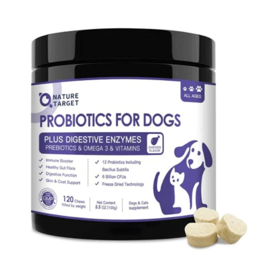 PROBIOTICOS CON ENZIMAS DIGESTIVAS Y COMPLEJO PARA PERROS 120 MASTICABLES NATURE TARGET