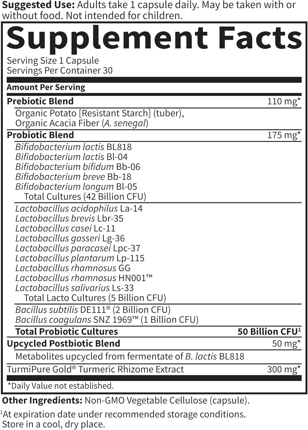 PROBIOTICOS GARDEN LIFE 50 BILLONES CFU CON PREBIOTICOS Y POSTBIOTICOS 30 CAPSULAS NO GMO