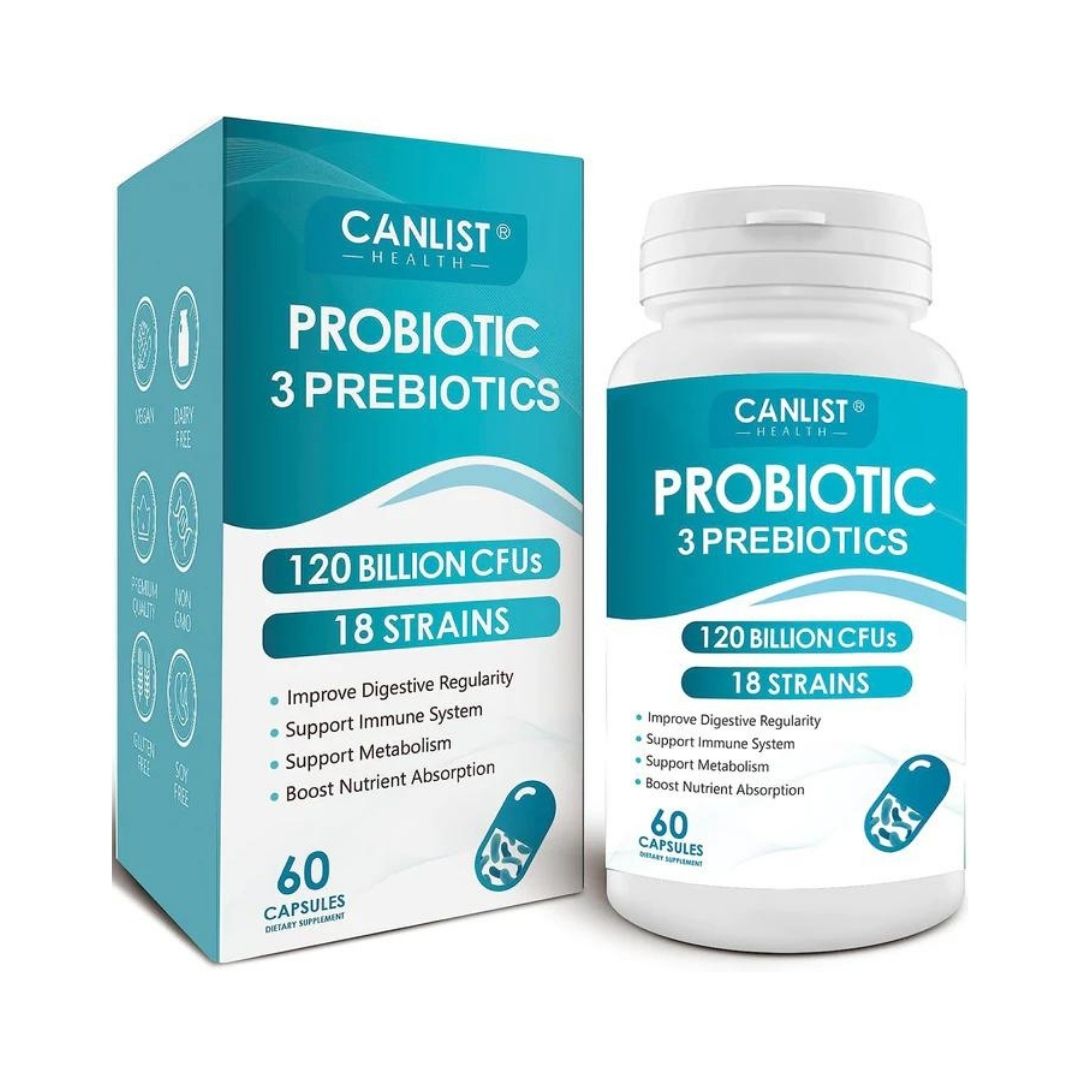 PROBIOTICOS Y PREBIOTICOS 120 BILLONES CFU 18 CEPAS 60 CAPSULAS CANLIST
