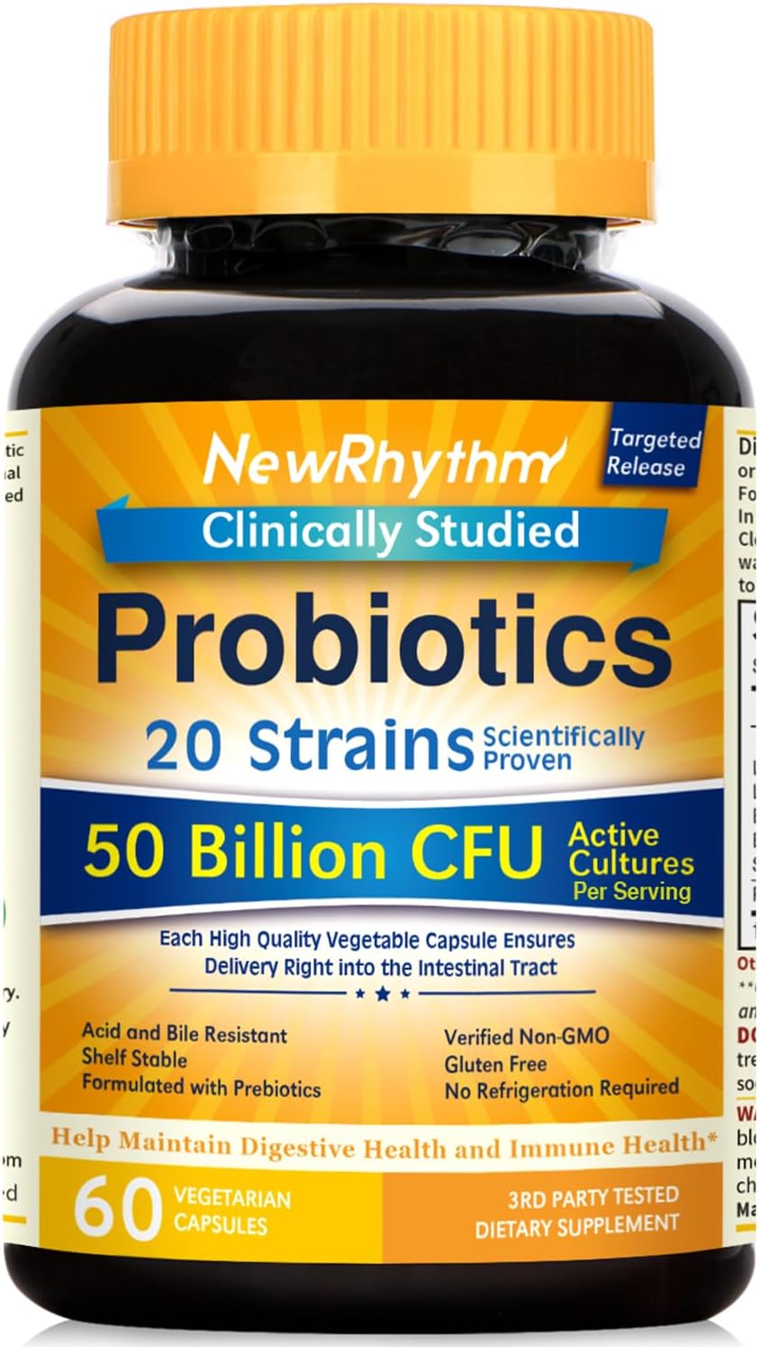 PROBIOTICOS 50 BILLONES CFU 20 CEPAS 60 CAPSULAS NO GMO VEGANO NEWRHYTHM