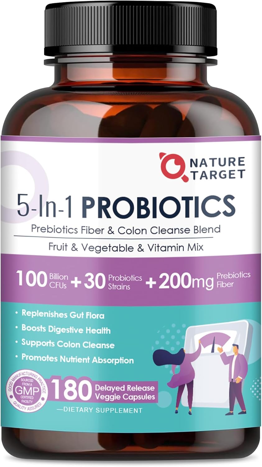 PROBIOTICOS 5 EN 1 30 CEPAS 100 BILLONES NATURE TARGET 180 CAPSULAS VEGETALES VEGANO NO GMO