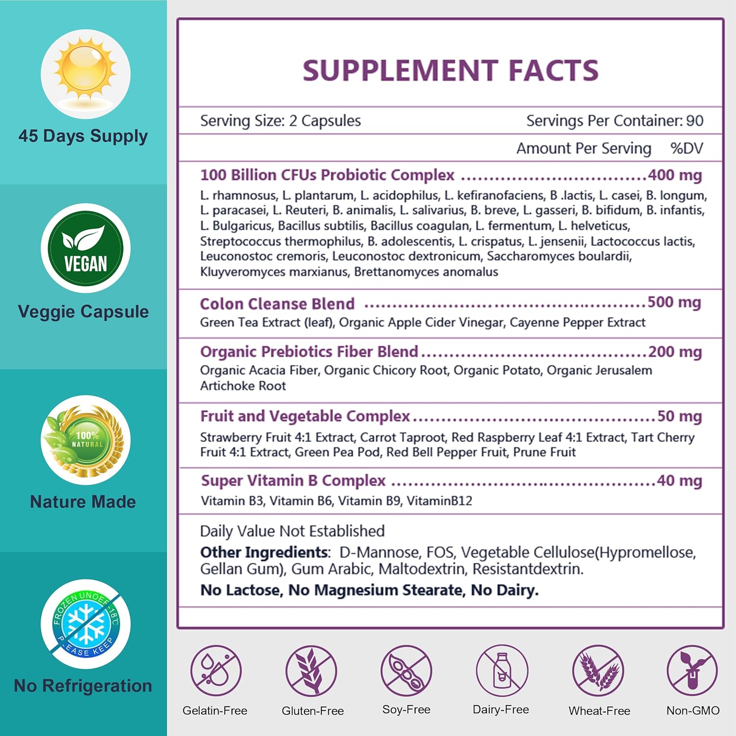 PROBIOTICOS 5 EN 1 30 CEPAS 100 BILLONES NATURE TARGET 180 CAPSULAS VEGETALES VEGANO NO GMO