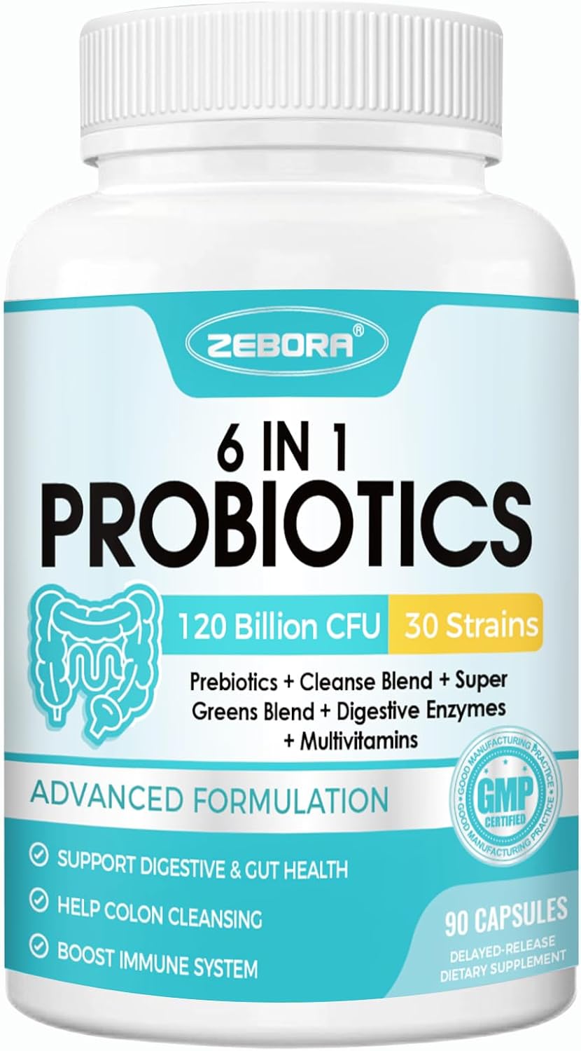 PROBIOTICOS 6 EN 1 ZEBORA 120 BILLONES CFU 30 CEPAS 90 CAPSULAS