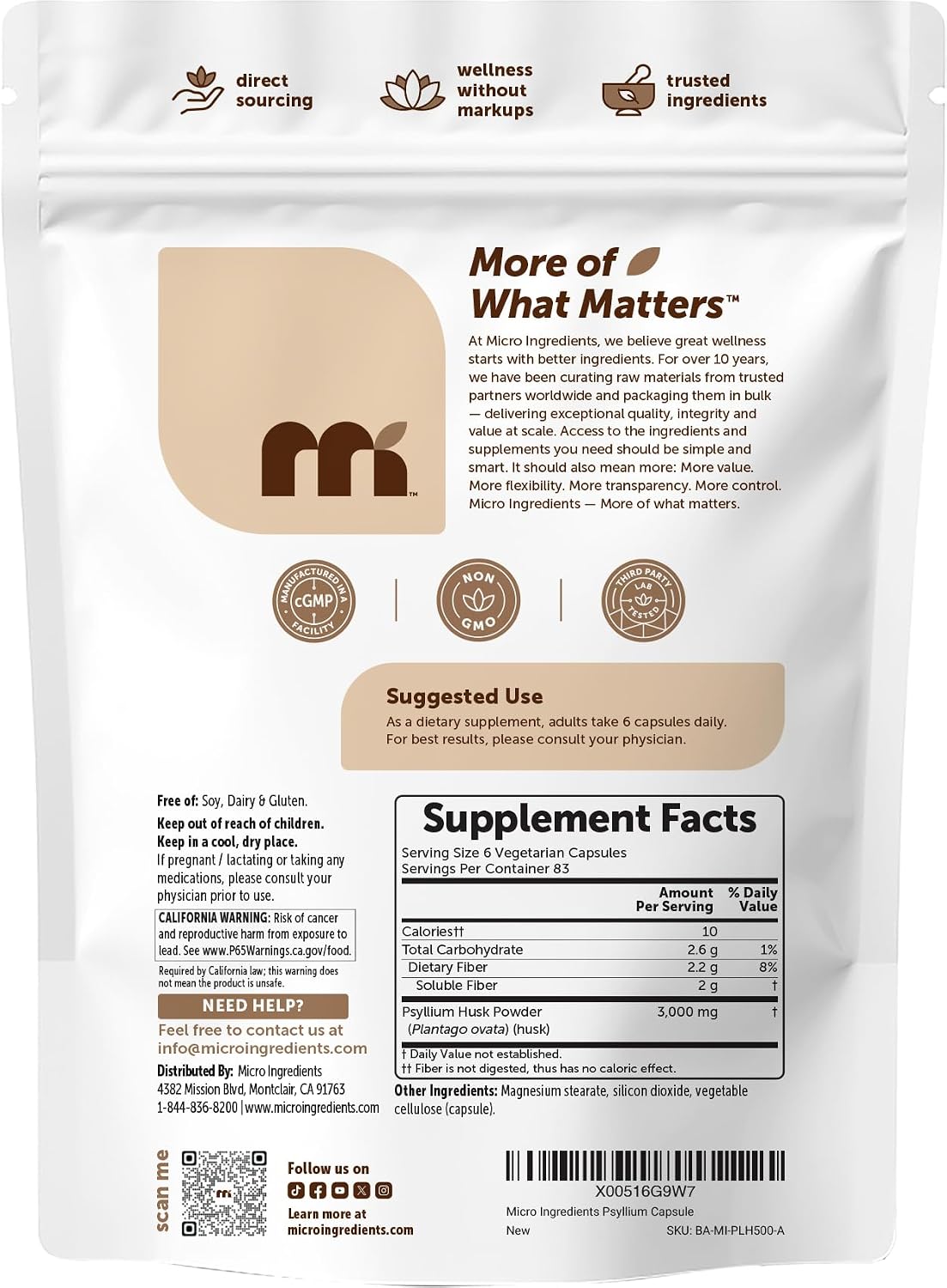 PSYLLIUM HUSK 3,000 MG 500 CAPSULAS MICROINGREDIENTS NON GMO