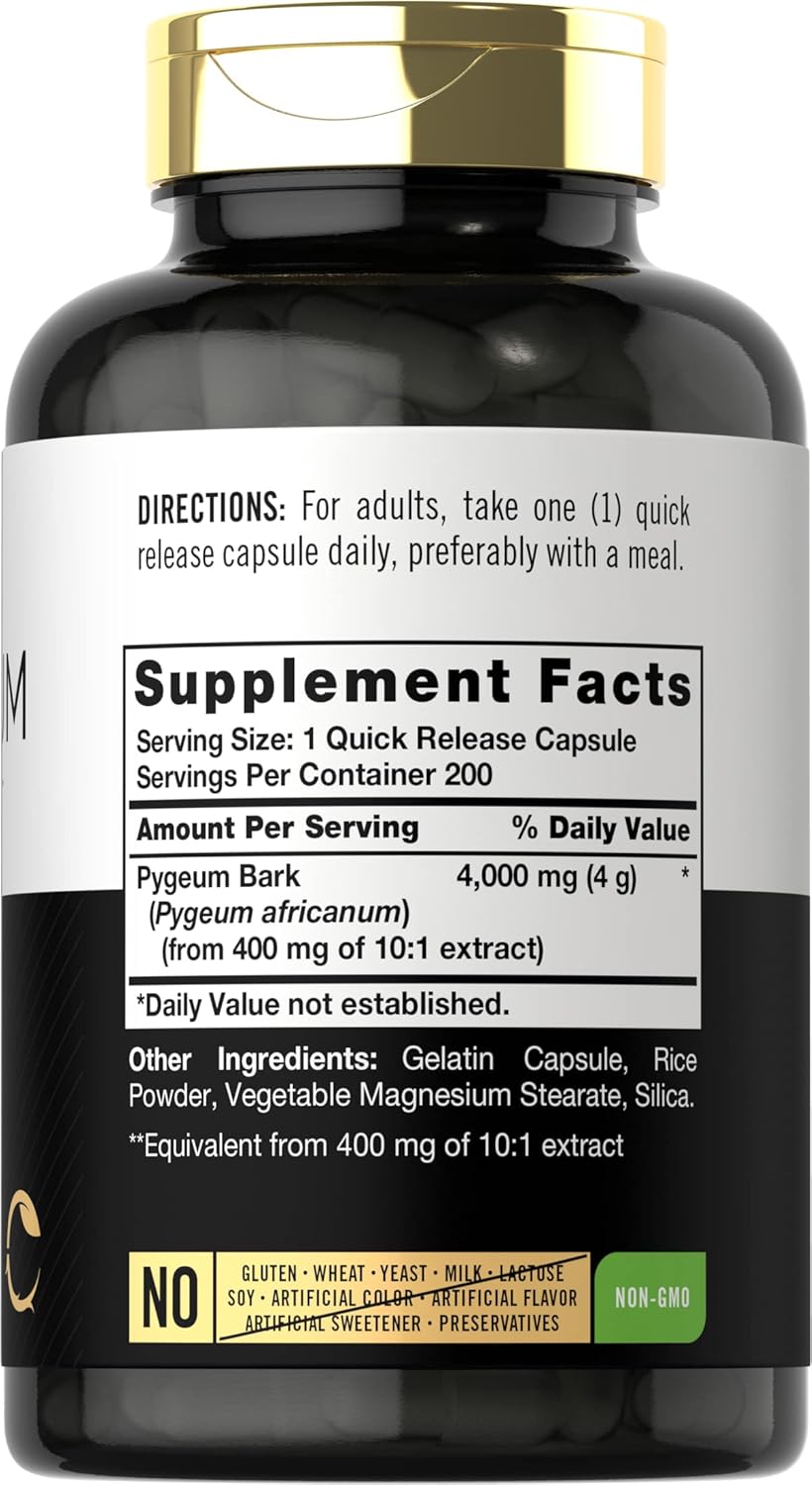 PYGEUM 4000 MG CARLYLE 200 CAPSULAS NO GMO APOYO PROSTATA