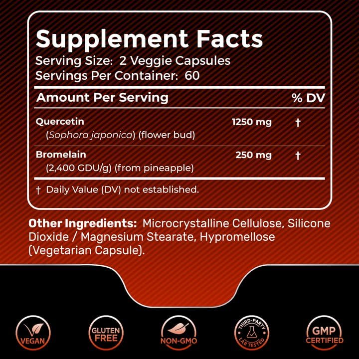QUERCETINA CON BROMELINA 1500 MG WELLNESS LABSRX 120 CAPSULAS VEGETALES VEGANO NO GMO