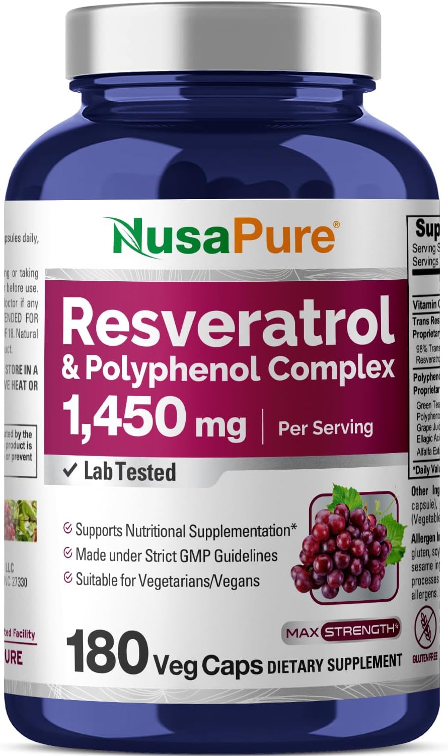 RESVERATROL CON POLIFENOL COMPLEX 1450 MG 180 CAPSULAS NUSAPURE