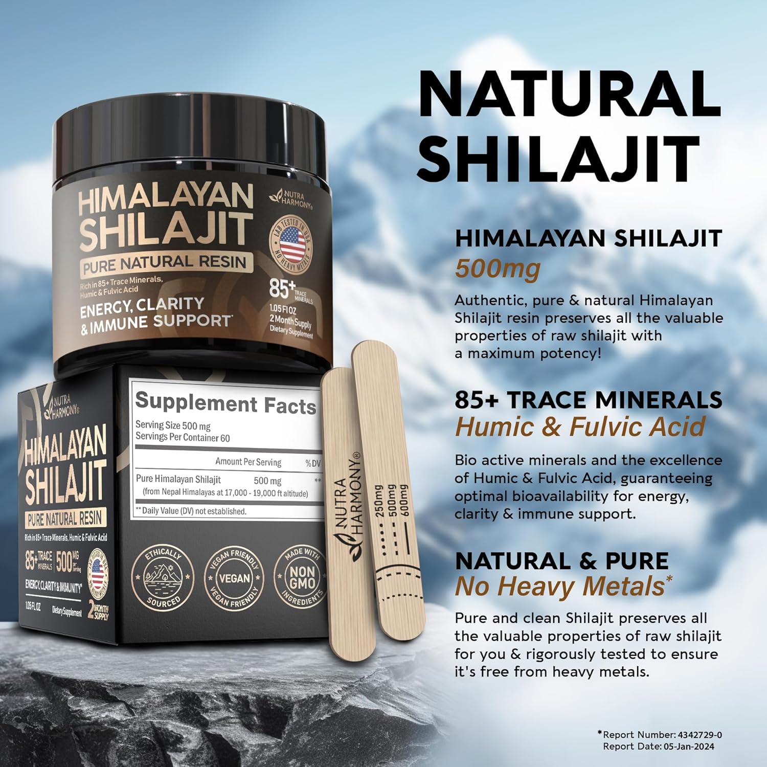 SHILAJIT 500MG NUTRA HARMONY 1.05 FL OZ VEGANO NO GMO