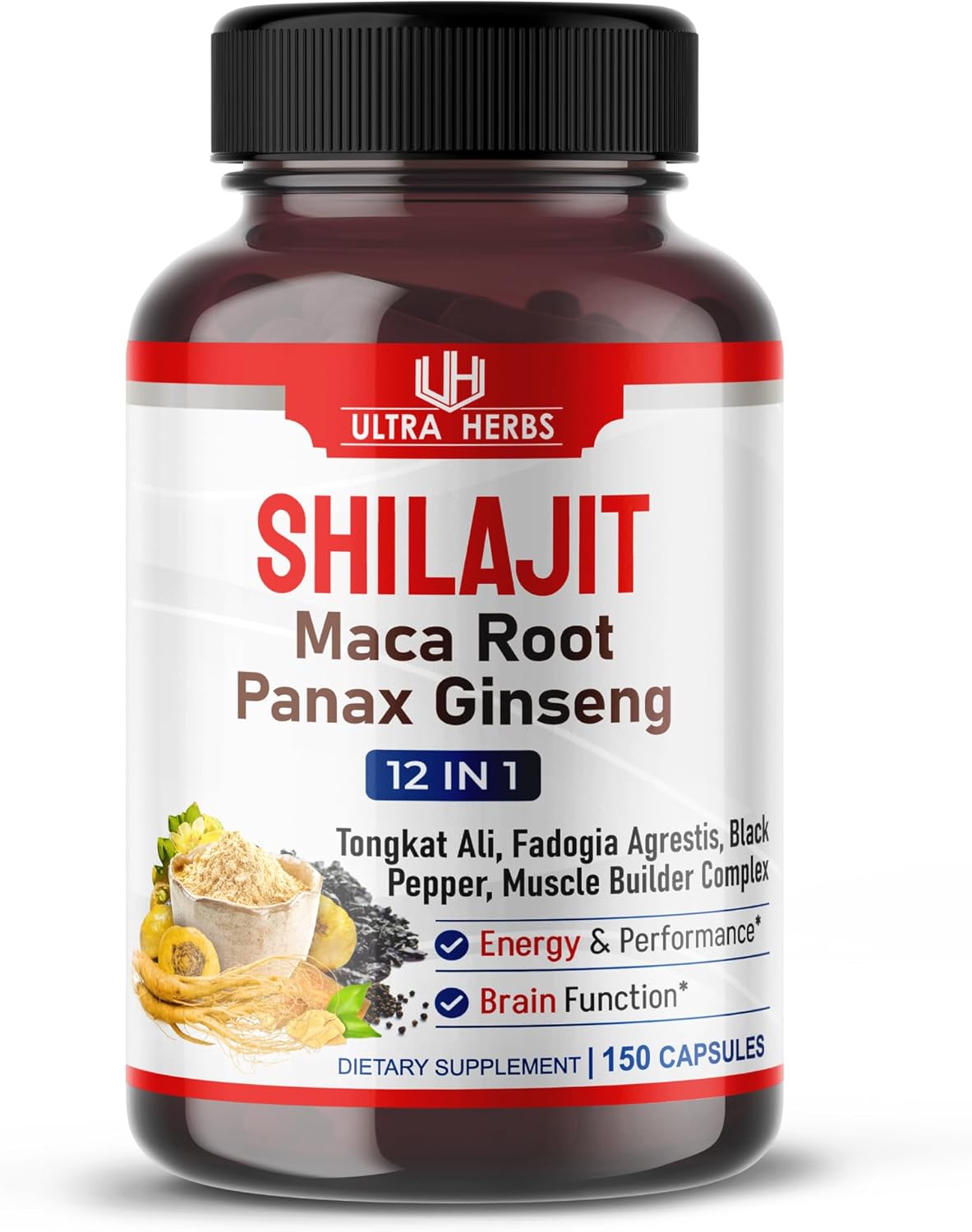 SHILAJIT CON MACA Y GINSENG 150 CAPSULAS VEGETALES NO GMO ULTRA HERBS