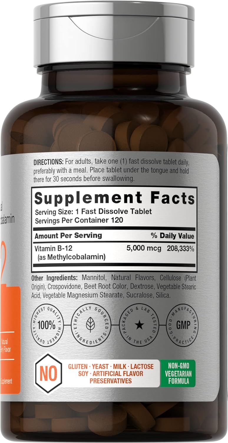 VITAMINA B12 HORBAACH 5,000 MCG 120 TABLETAS SUBLINGUALES