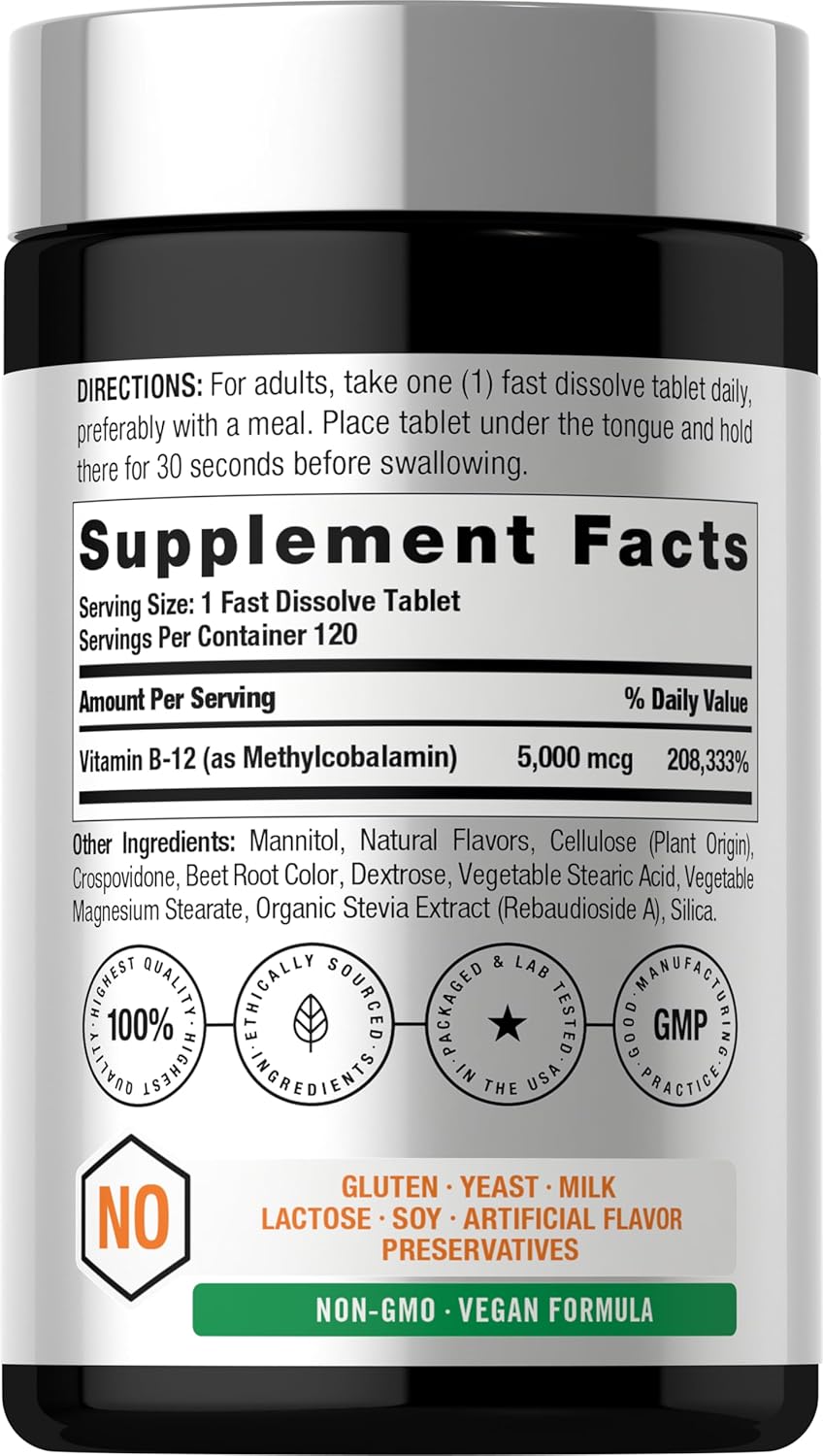 VITAMINA B12 HORBAACH 5,000 MCG 120 TABLETAS SUBLINGUALES